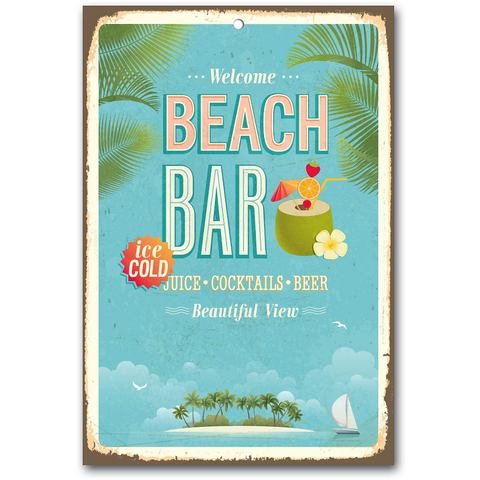 HOME AFFAIRE stalen schild Beach Bar, afm. (bxh): ca. 30x45 cm