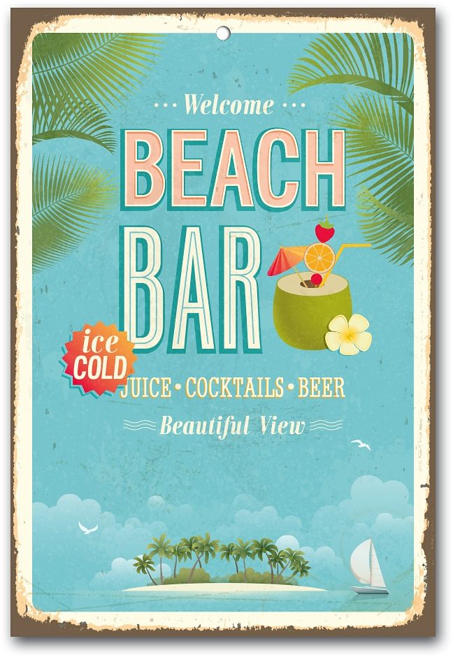 HOME AFFAIRE stalen schild Beach Bar, afm. (bxh): ca. 30x45 cm