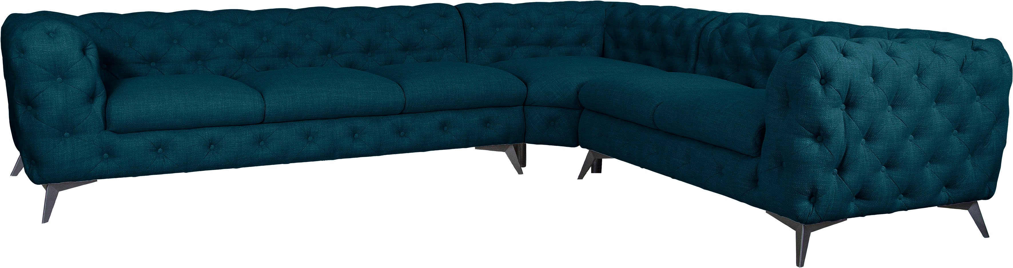 Leonique Chesterfield-bank Glynis L-vorm luxueuze capitonnage, moderne chesterfield look, kleur van de poten ter keuze