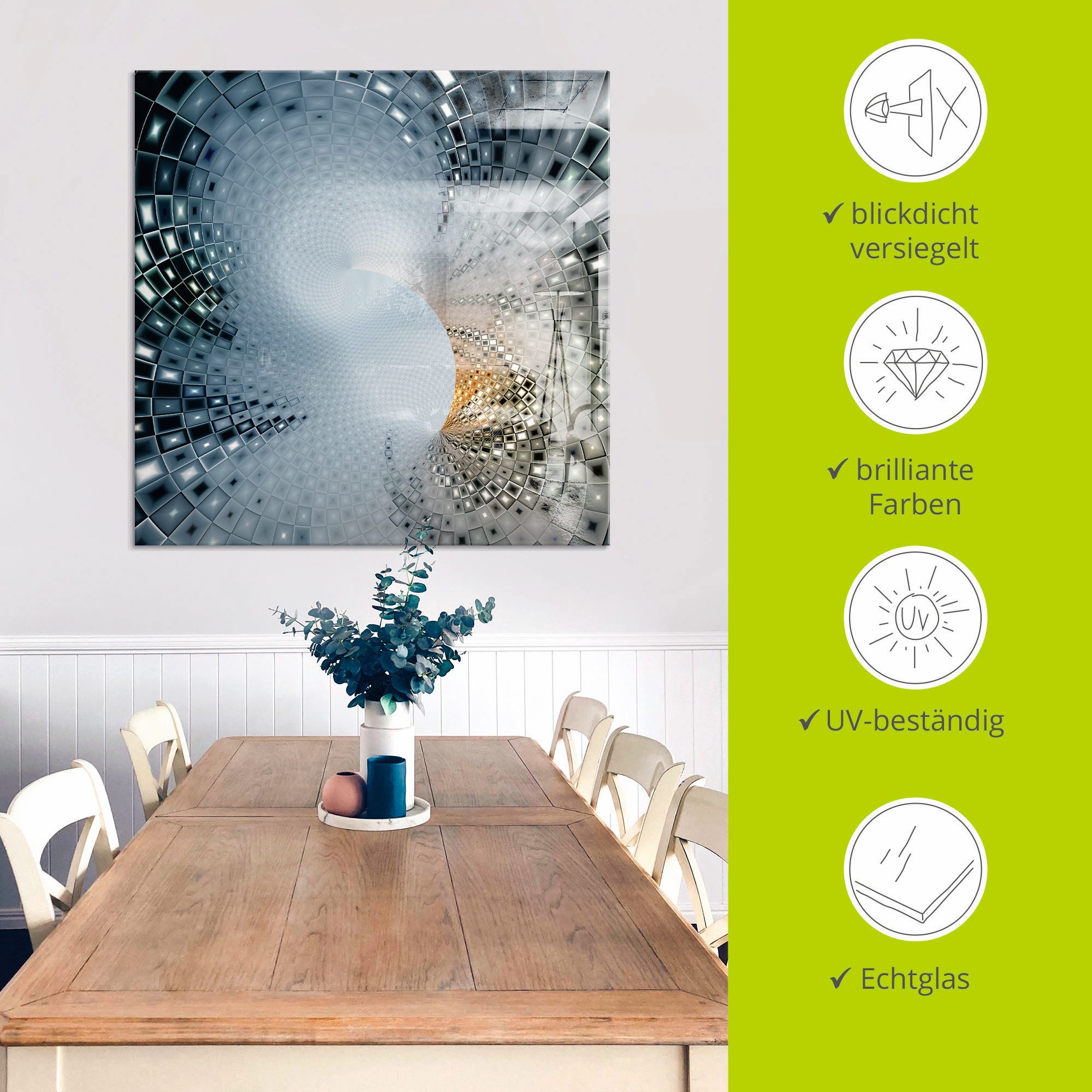 Artland Print op glas Abstract in blauw & goudkleur
