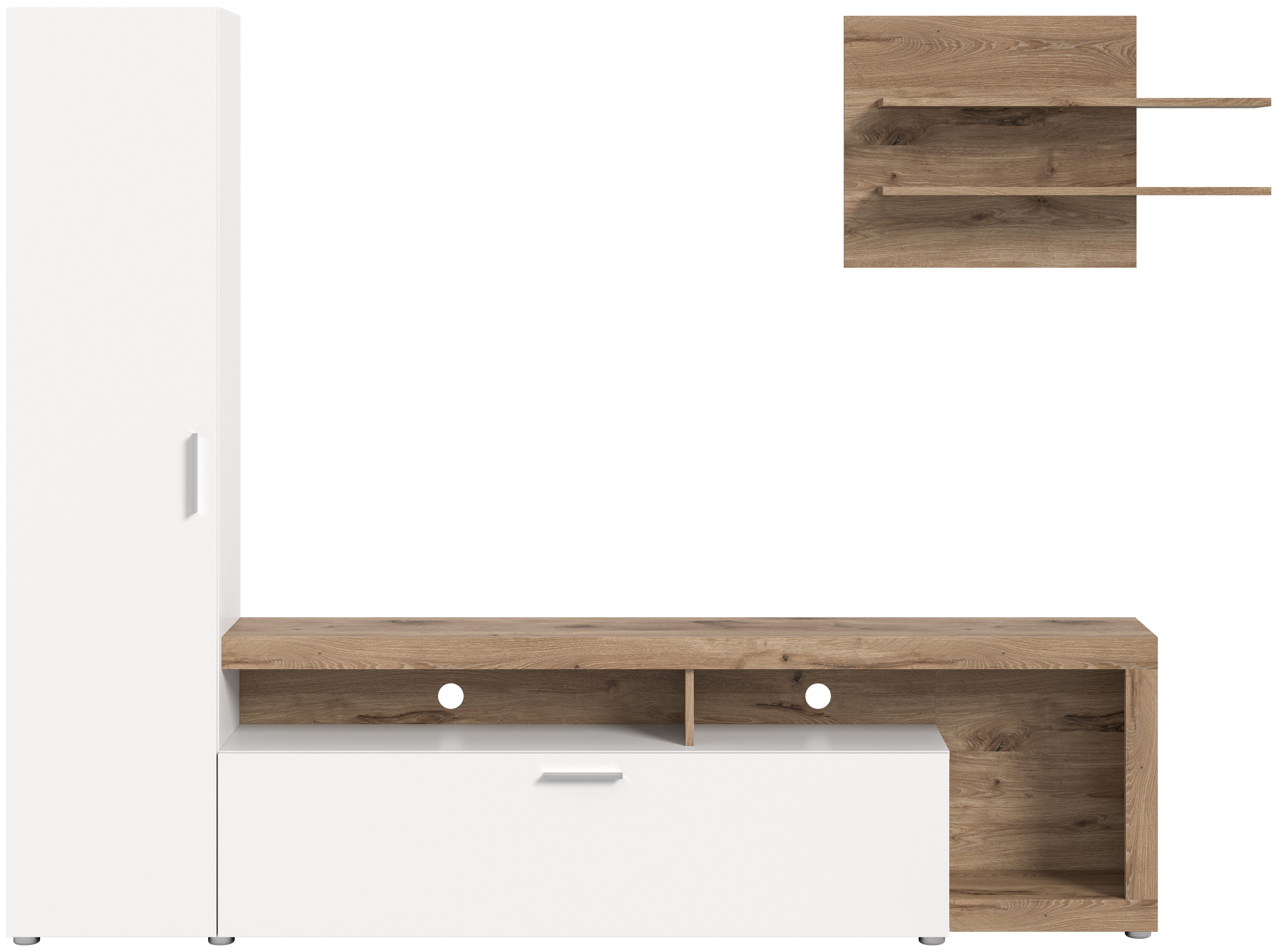 INOSIGN Wandmeubel Kryss, Breedte 218cm, bestaat uit: Hoge kast, Lowboard, Wandplank Woonwand, mediawand, TV-wand, wooncombinatie, combinatie, TV-meubels (3-delig)