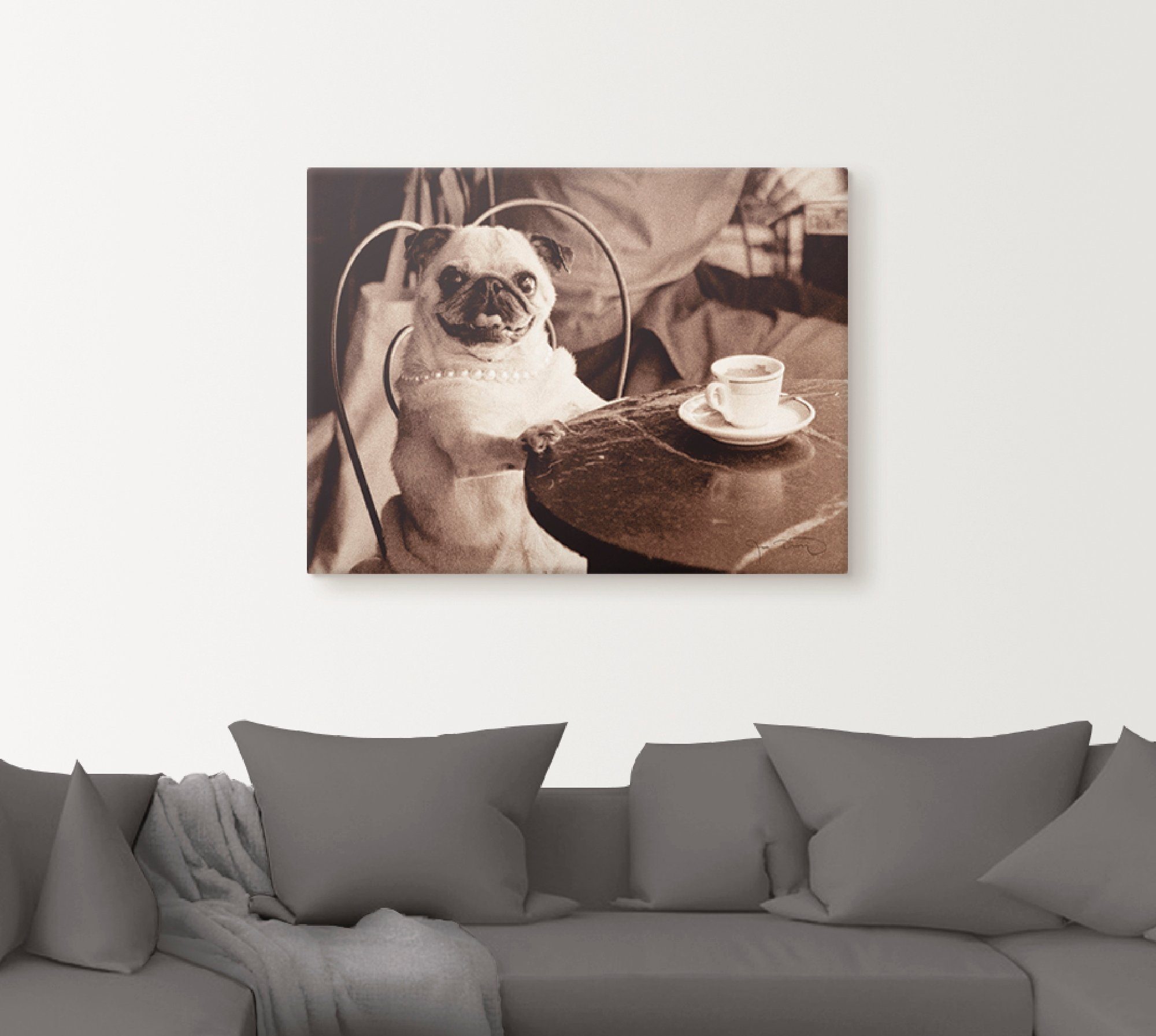 Artland Artprint Koffie mopshond als artprint op linnen, poster, muursticker in verschillende maten