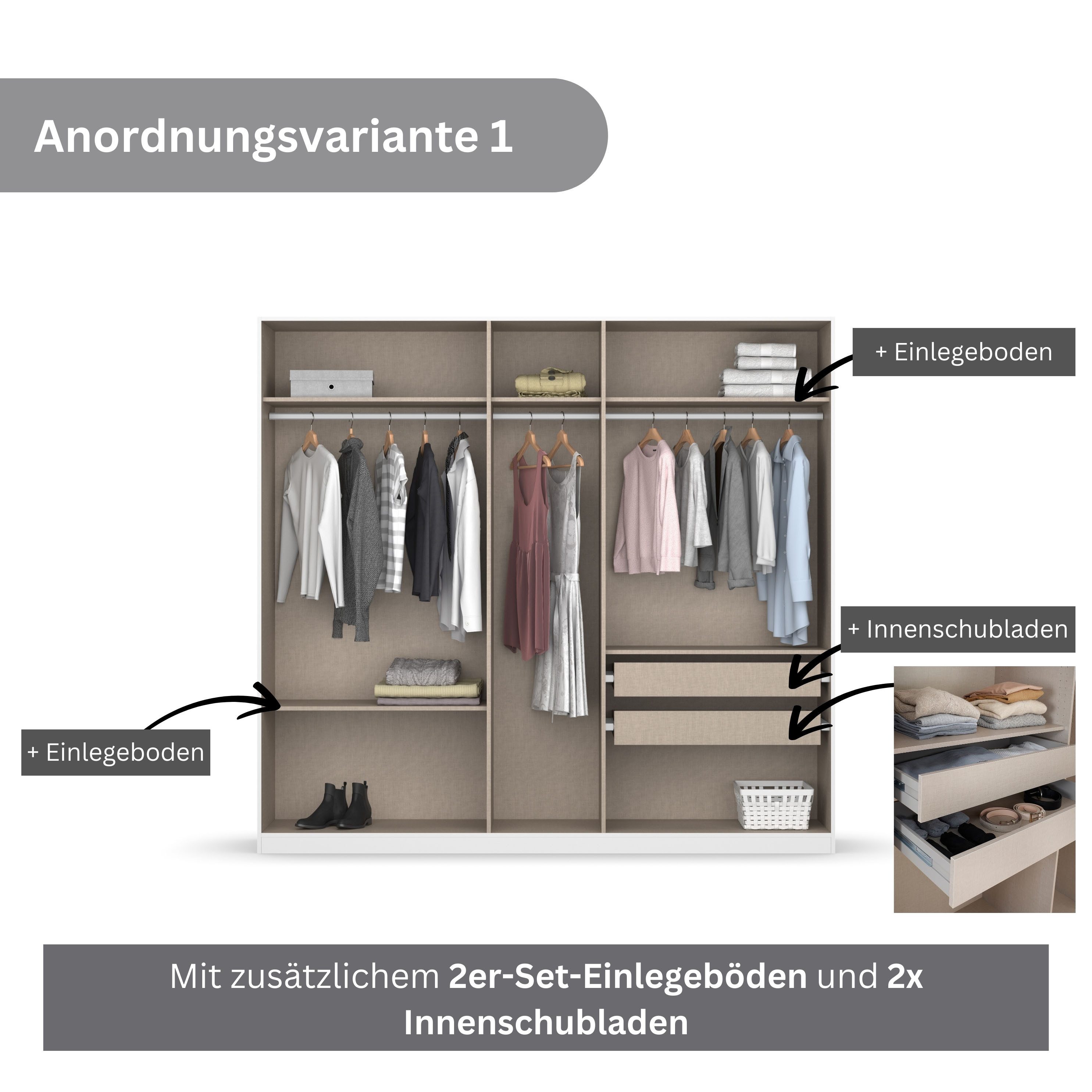 rauch Draaideurkast Kledingkast kast garderobe KOLUNA met decor-front inclusief 2 binnenladen en extra legplanken made in germany