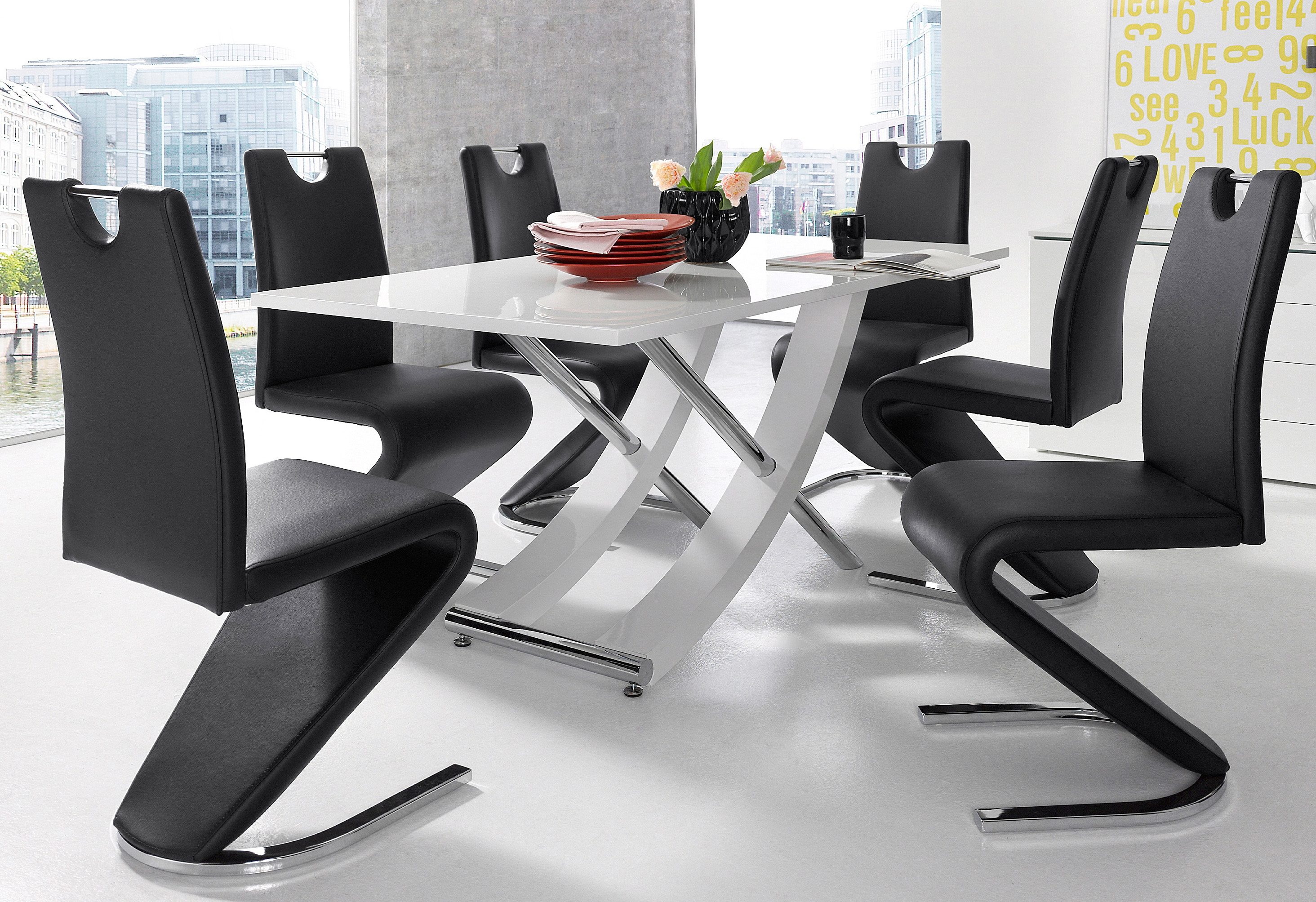 Homexperts Eetkamerstoel Zora 02 Bekleding in imitatieleer, rugleuning met handgreep voor eenvoudig terugtrekken (set, 2 stuks)