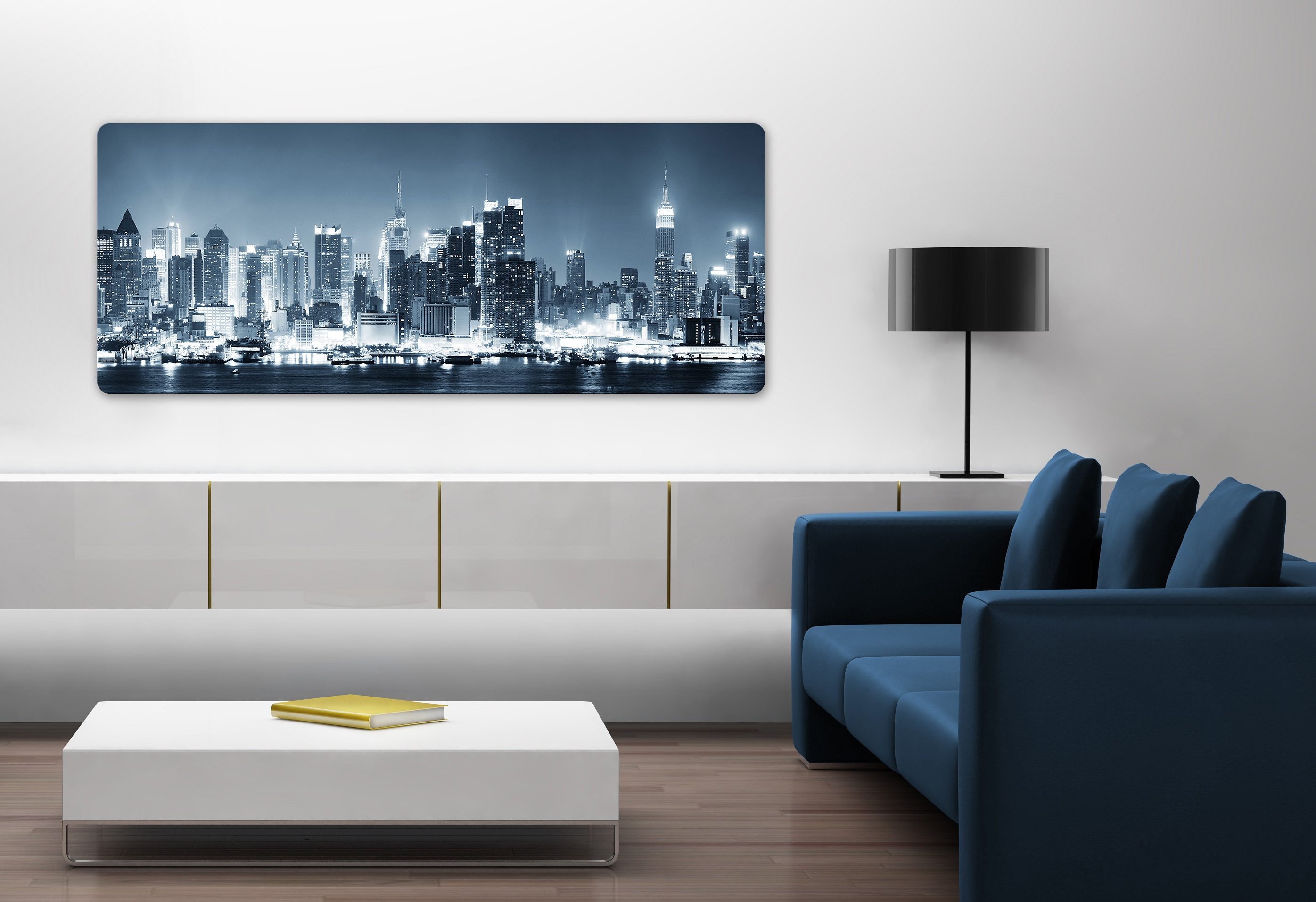 Wall-Art Print op glas New York at Night panorama 100x40 cm