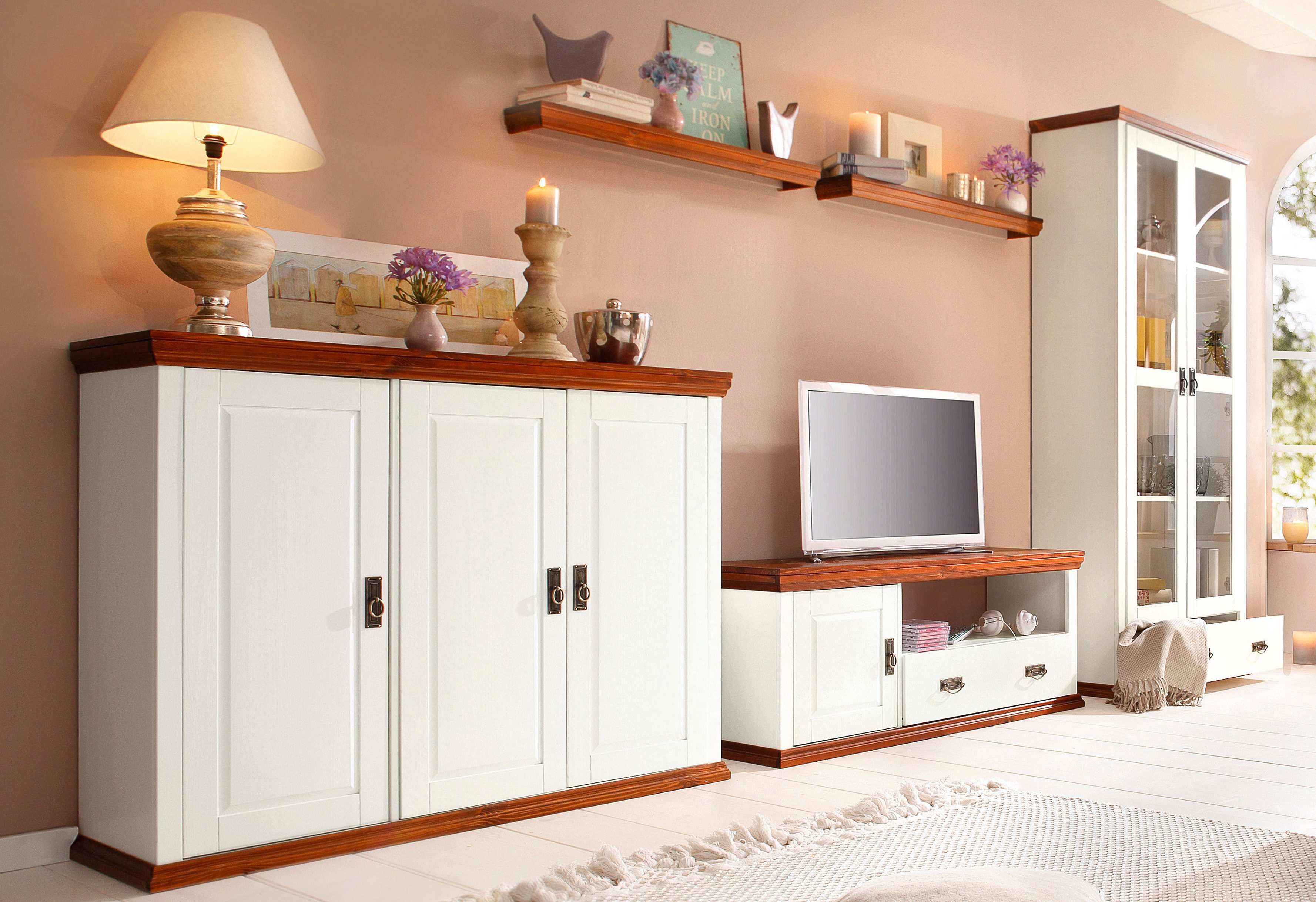 Home affaire Wandmeubel Konrad van massief grenen (set, 5-delig) tv-wandmeubels wit