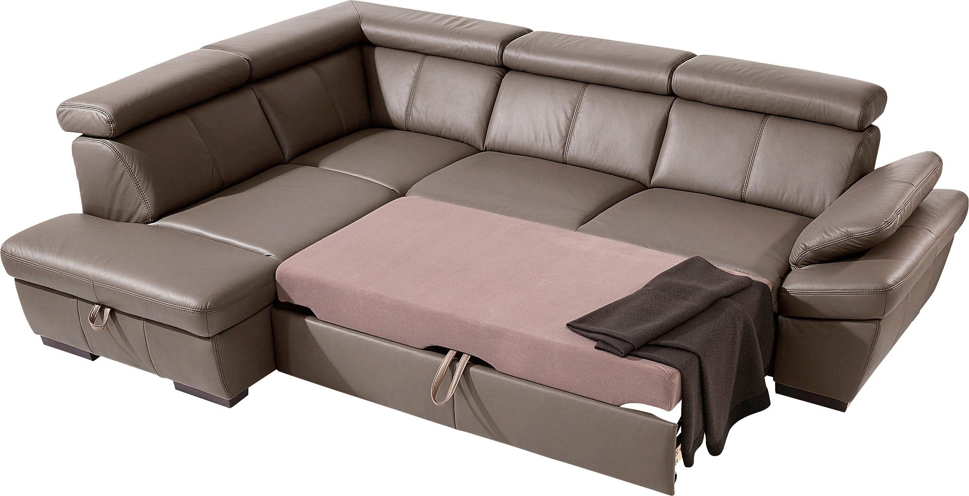 exxpo - sofa fashion Hoekbank Salerno, klassieke moderne functionele bank, hoog zitcomfort, L-vorm inclusief verstelbare hoofdsteun en armleuning, naar keuze met slaapfunctie