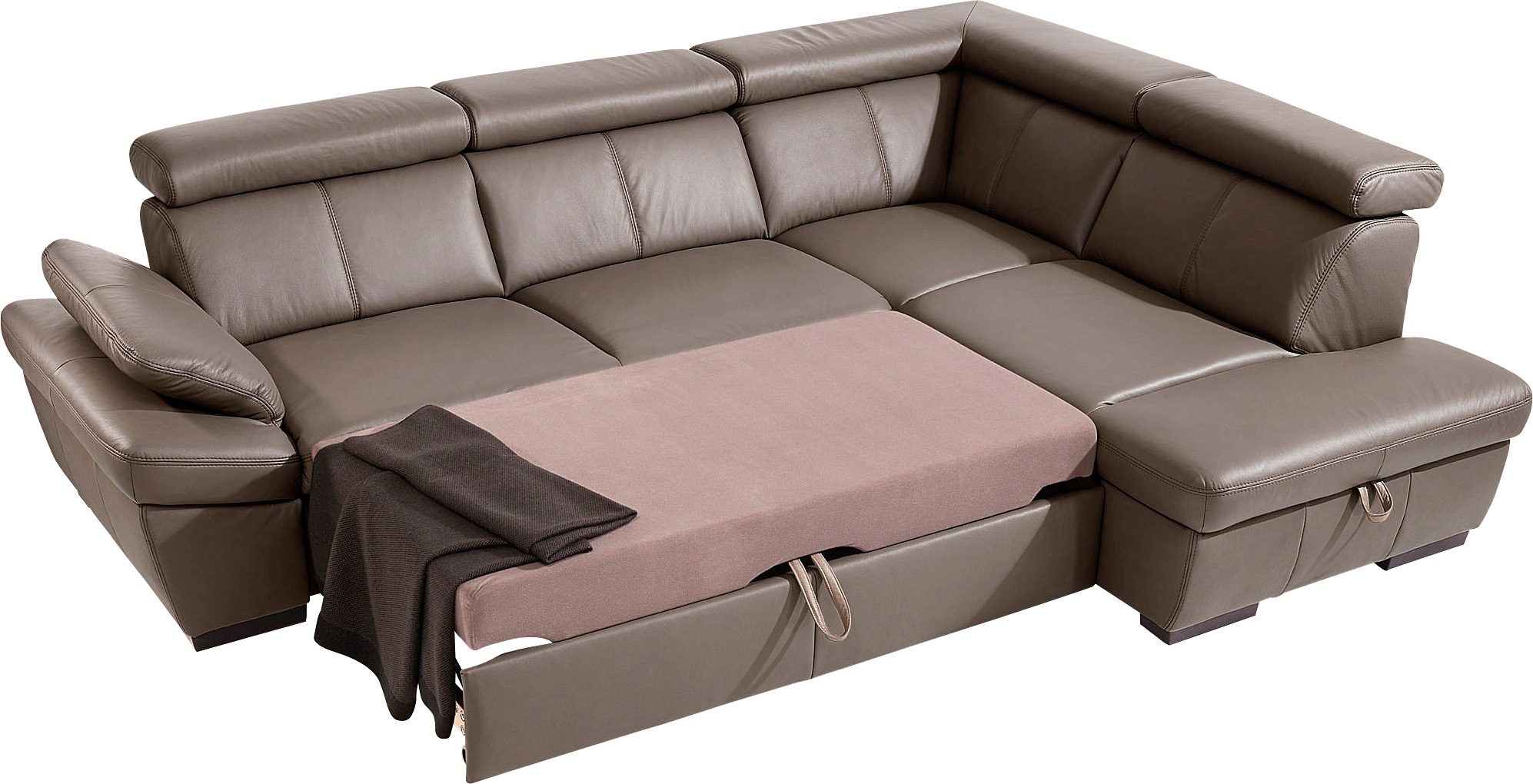 exxpo - sofa fashion Hoekbank Salerno, klassieke moderne functionele bank, hoog zitcomfort, L-vorm inclusief verstelbare hoofdsteun en armleuning, naar keuze met slaapfunctie