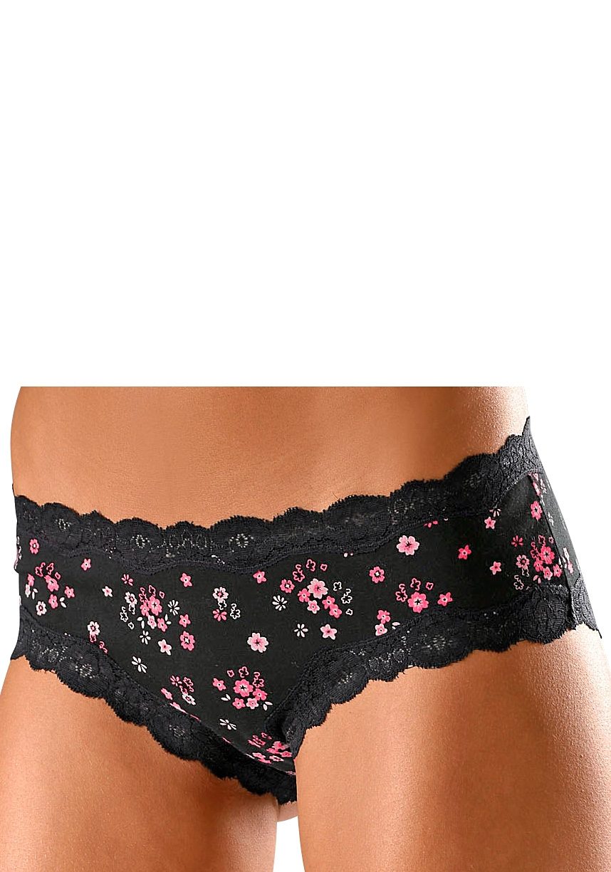 Buffalo Hipster van elastische katoen met florale kant (3 stuks)