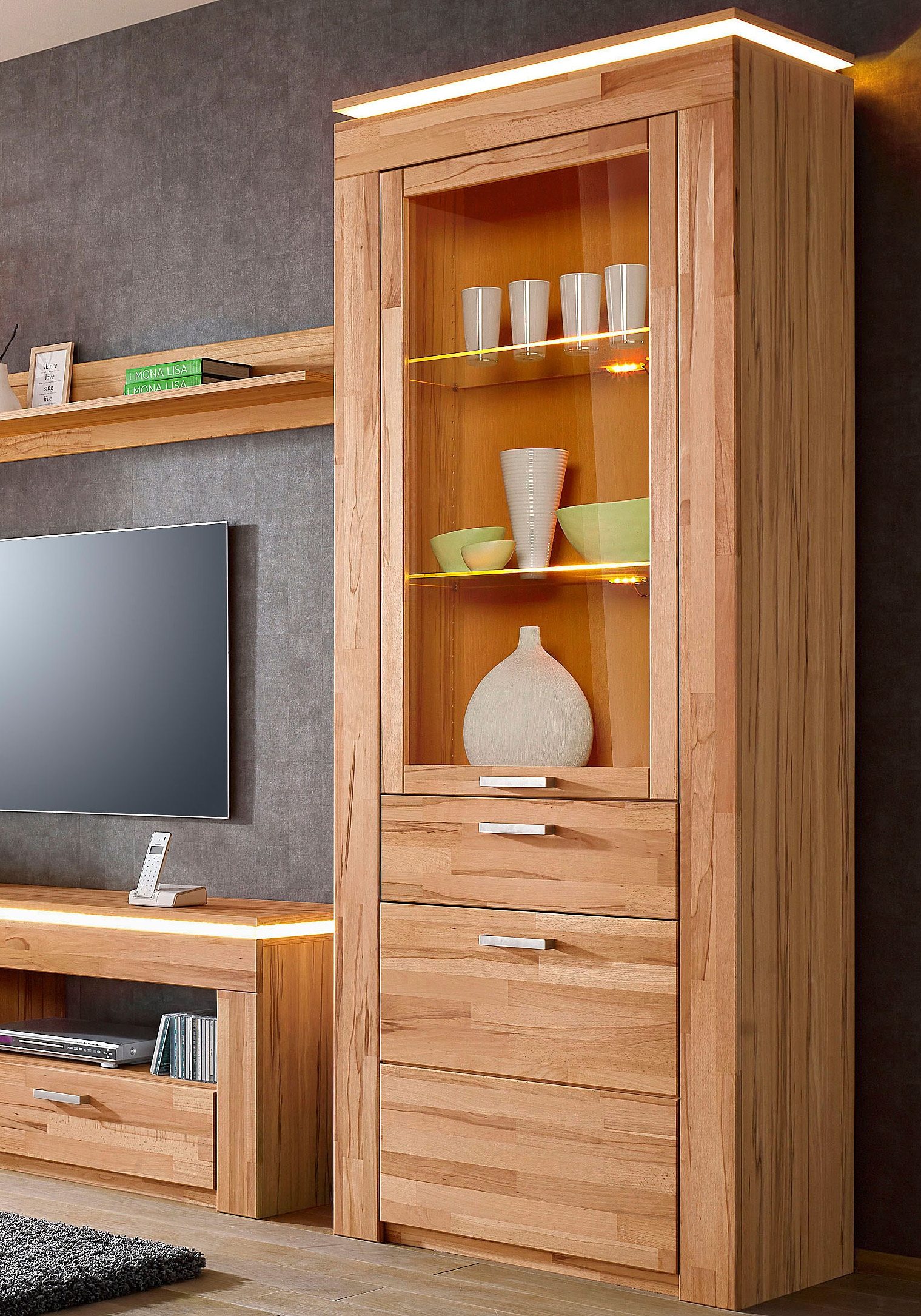 VOGL Möbelfabrik Vitrinekast Hoogte 209 cm vitrinekasten beige