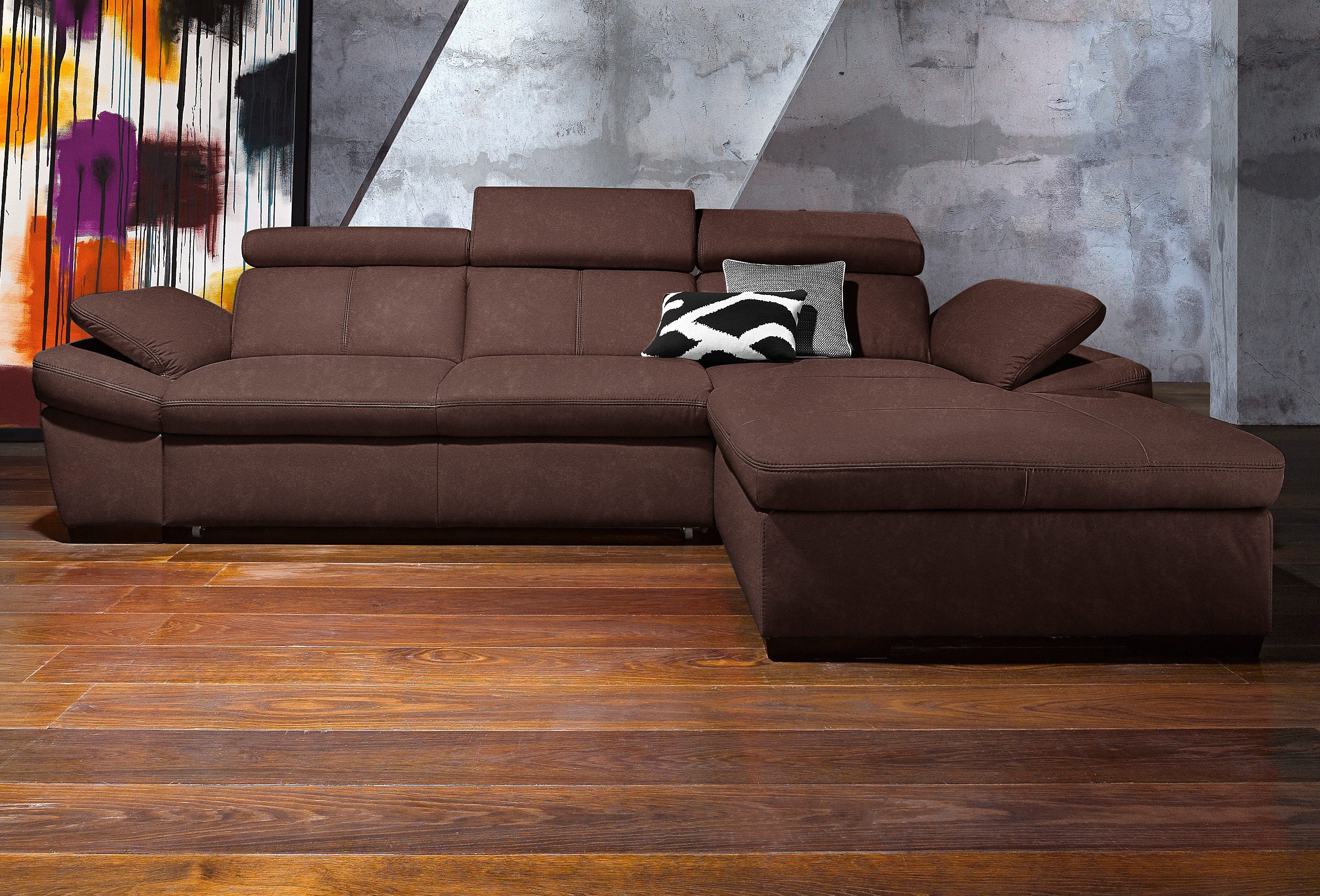 exxpo - sofa fashion Hoekbank Salerno, klassieke moderne functionele bank, hoog zitcomfort, L-vorm inclusief verstelbare hoofdsteun en armleuning, naar keuze met slaapfunctie