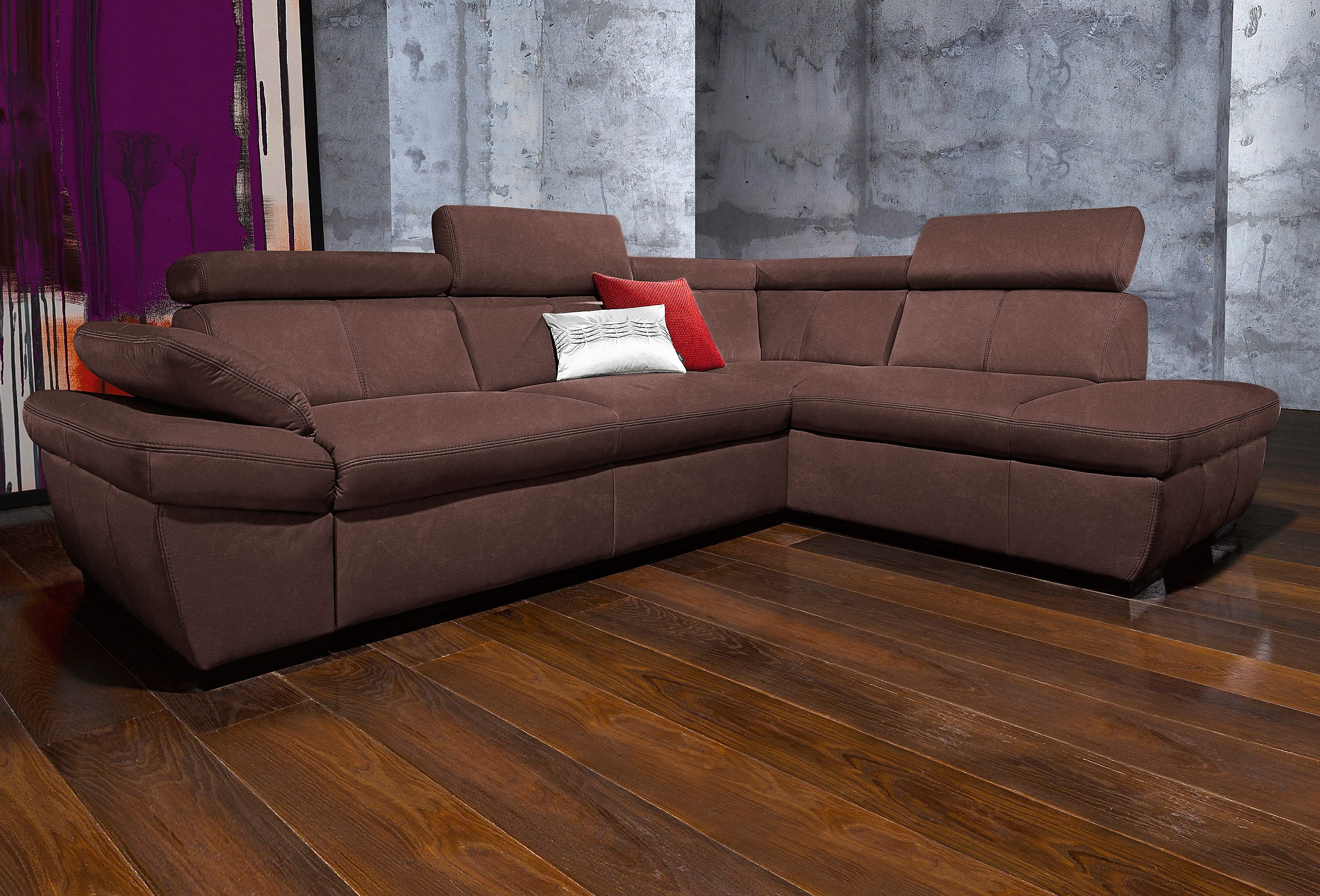 Exxpo - sofa fashion Hoekbank Salerno, L-vorm inclusief verstelbare hoofdsteun en verstelbare armleuning, naar keuze met slaapfunctie