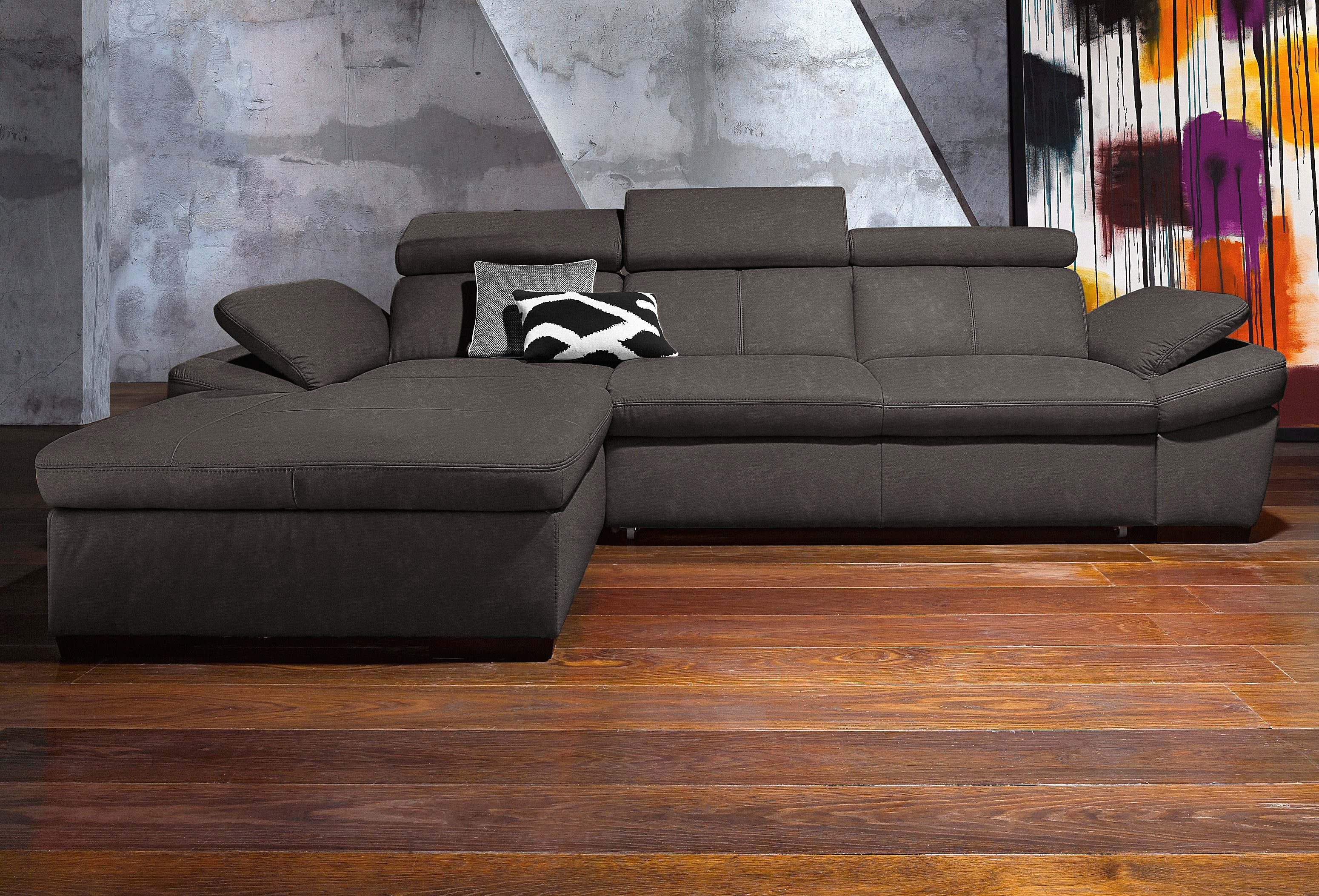 exxpo - sofa fashion Hoekbank Salerno, klassieke moderne functionele bank, hoog zitcomfort, L-vorm inclusief verstelbare hoofdsteun en armleuning, naar keuze met slaapfunctie
