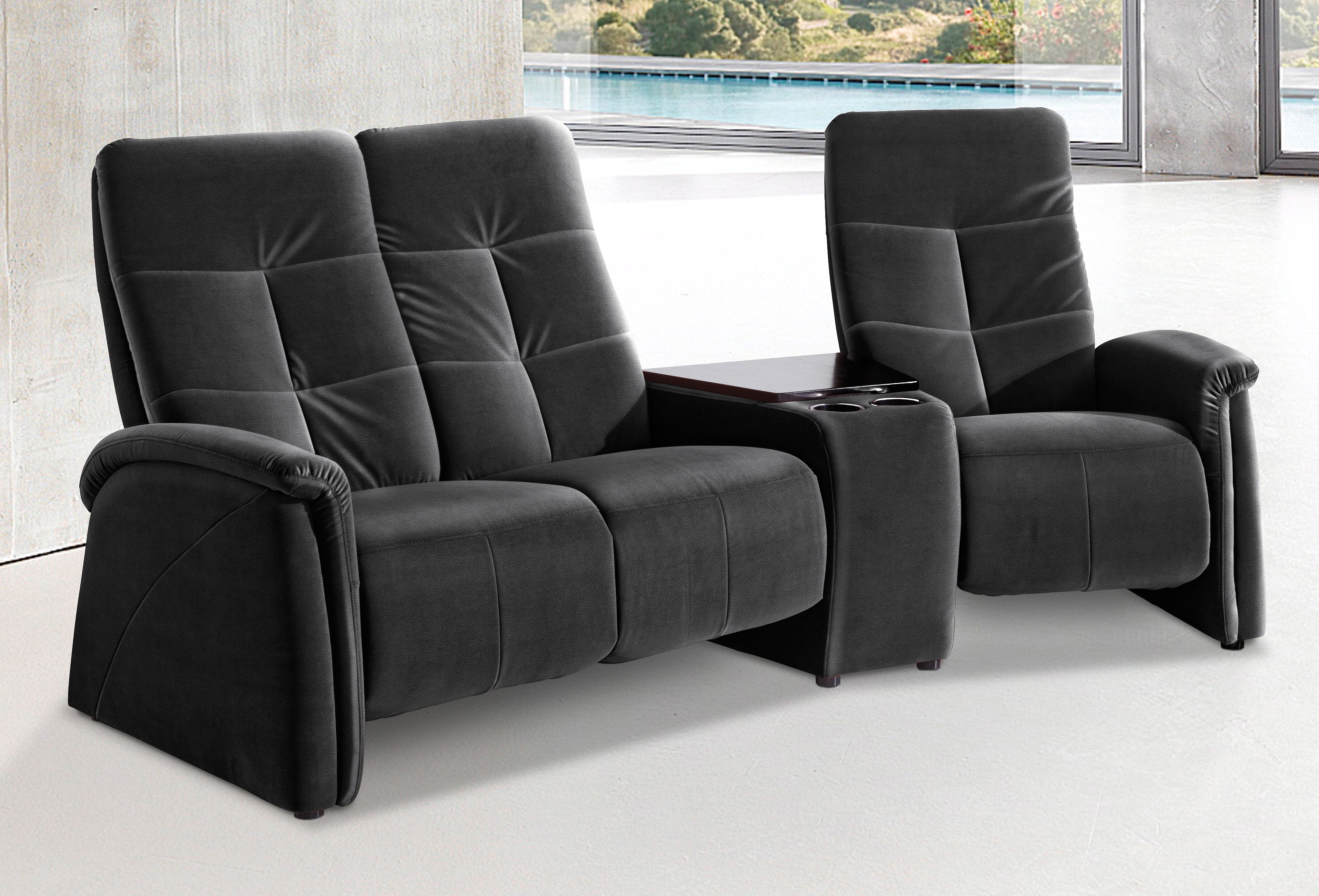 exxpo - sofa fashion 3-zitsbank Tivoli, bioscoopsofa met tafelblad en opbergruimte, comfortabel zwart, 3-zitsbanken