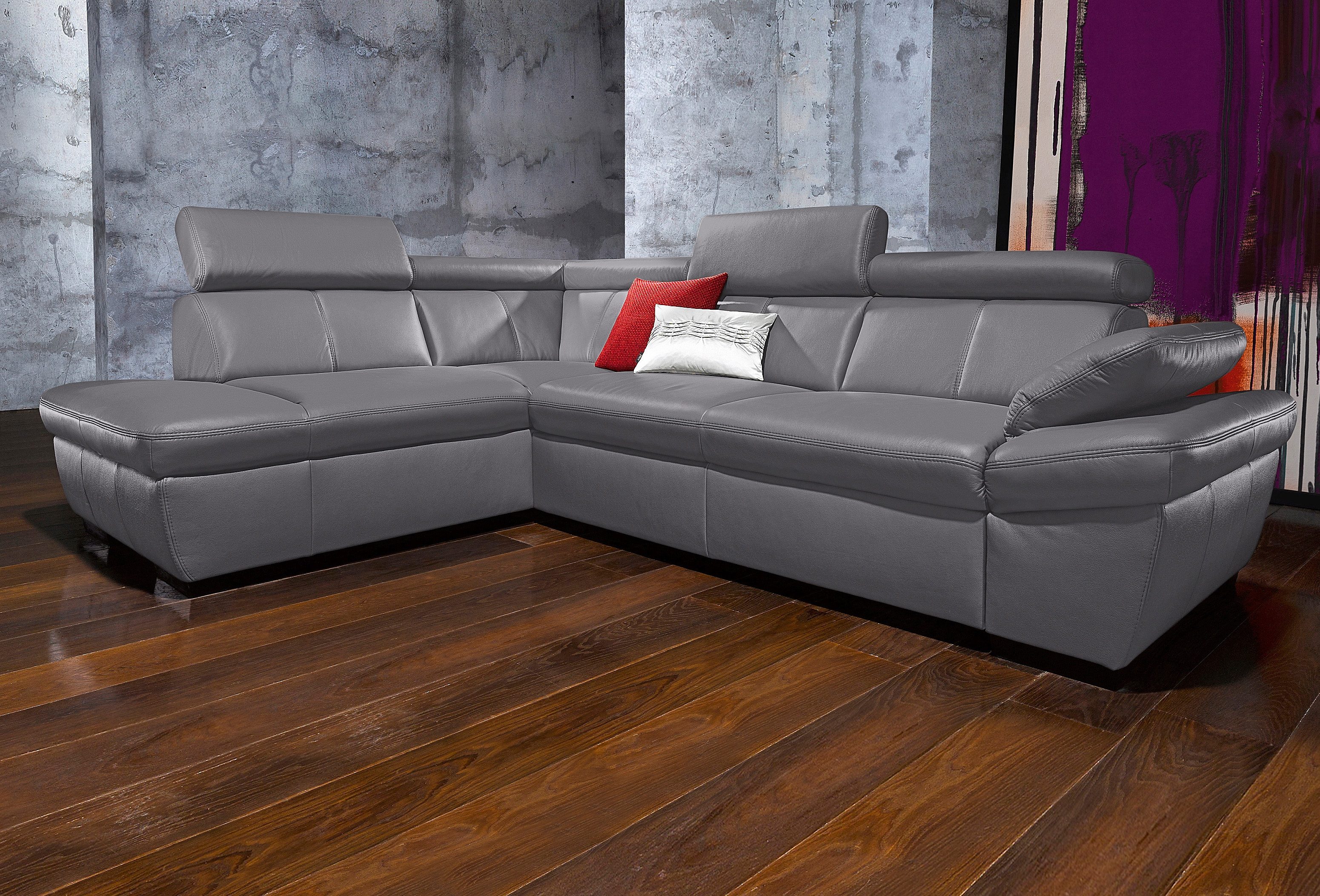 Exxpo - sofa fashion Hoekbank Salerno, klassieke moderne functionele bank, hoog zitcomfort, L-vorm inclusief verstelbare hoofdsteun en armleuning, naar keuze met slaapfunctie