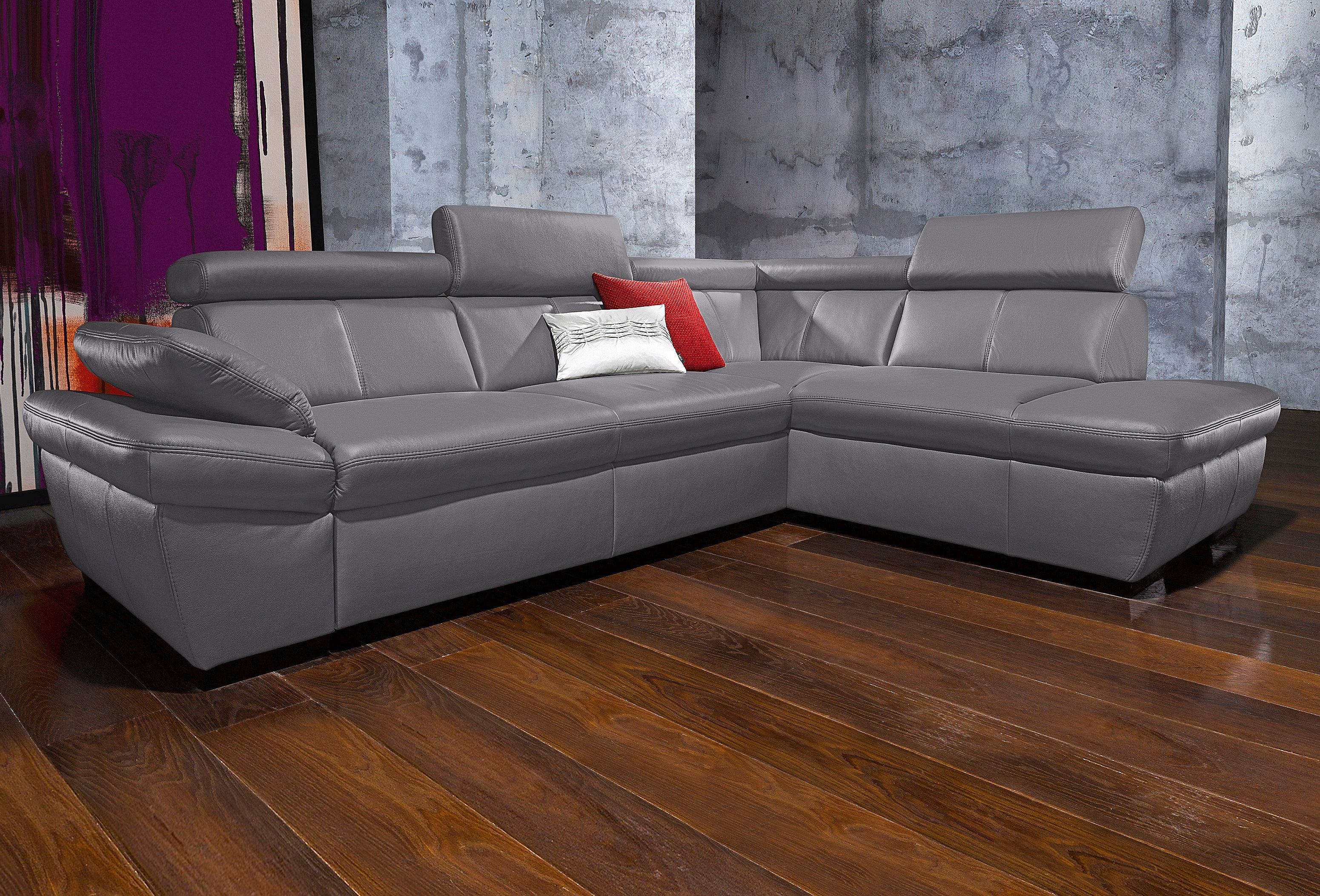 Exxpo - sofa fashion Hoekbank Salerno, klassieke moderne functionele bank, hoog zitcomfort, L-vorm inclusief verstelbare hoofdsteun en armleuning, naar keuze met slaapfunctie
