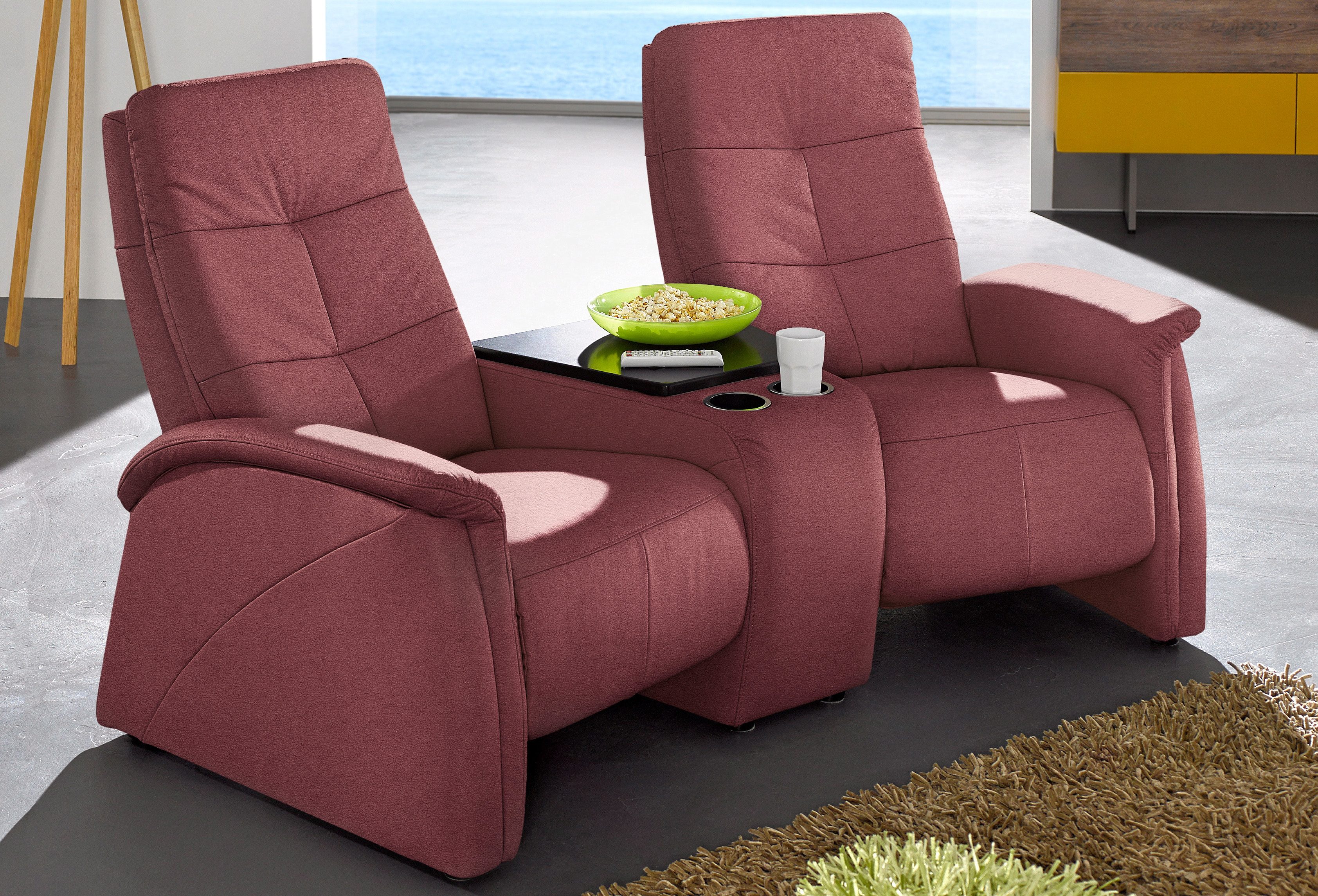 exxpo sofa fashion 2-zitsbank met relaxfunctie, geïntegreerd tafelplateau en bergruimte