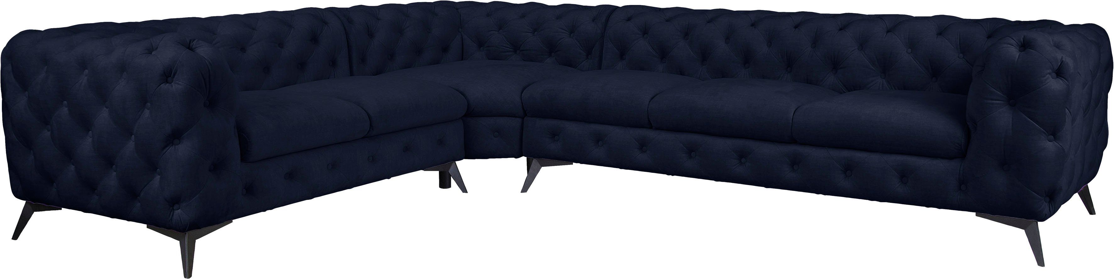 Leonique Chesterfield-bank Glynis L-vorm luxueuze capitonnage, moderne chesterfield look, kleur van de poten ter keuze