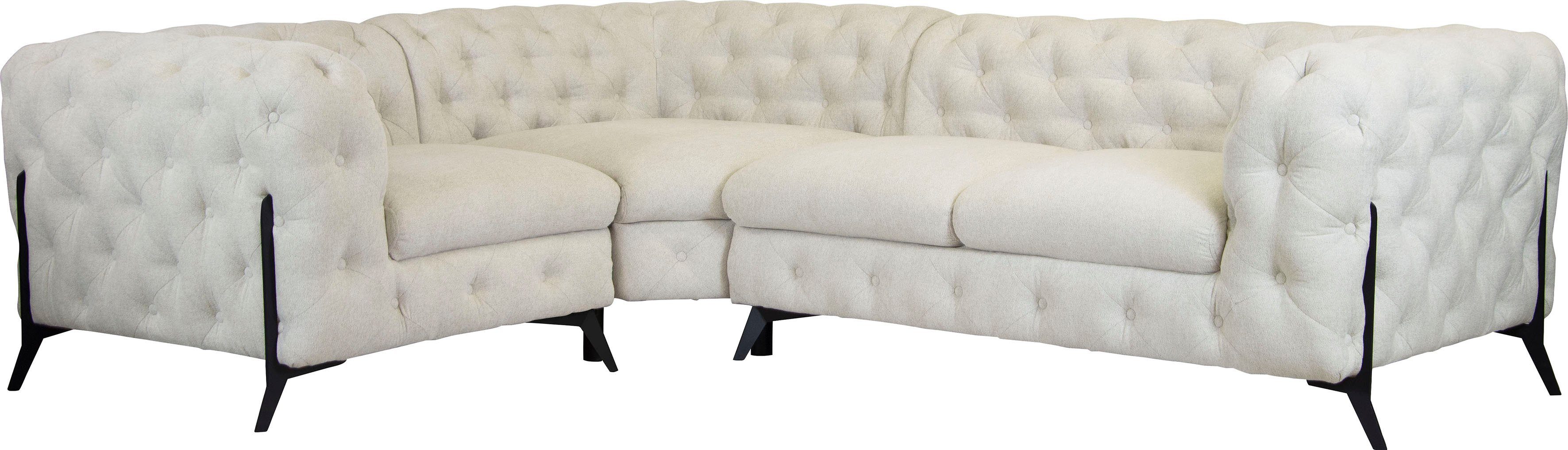 Leonique Chesterfield-bank Amaury L-vorm moderne chersterfield-look, breedte 262 cm, kleur van de poten ter keuze
