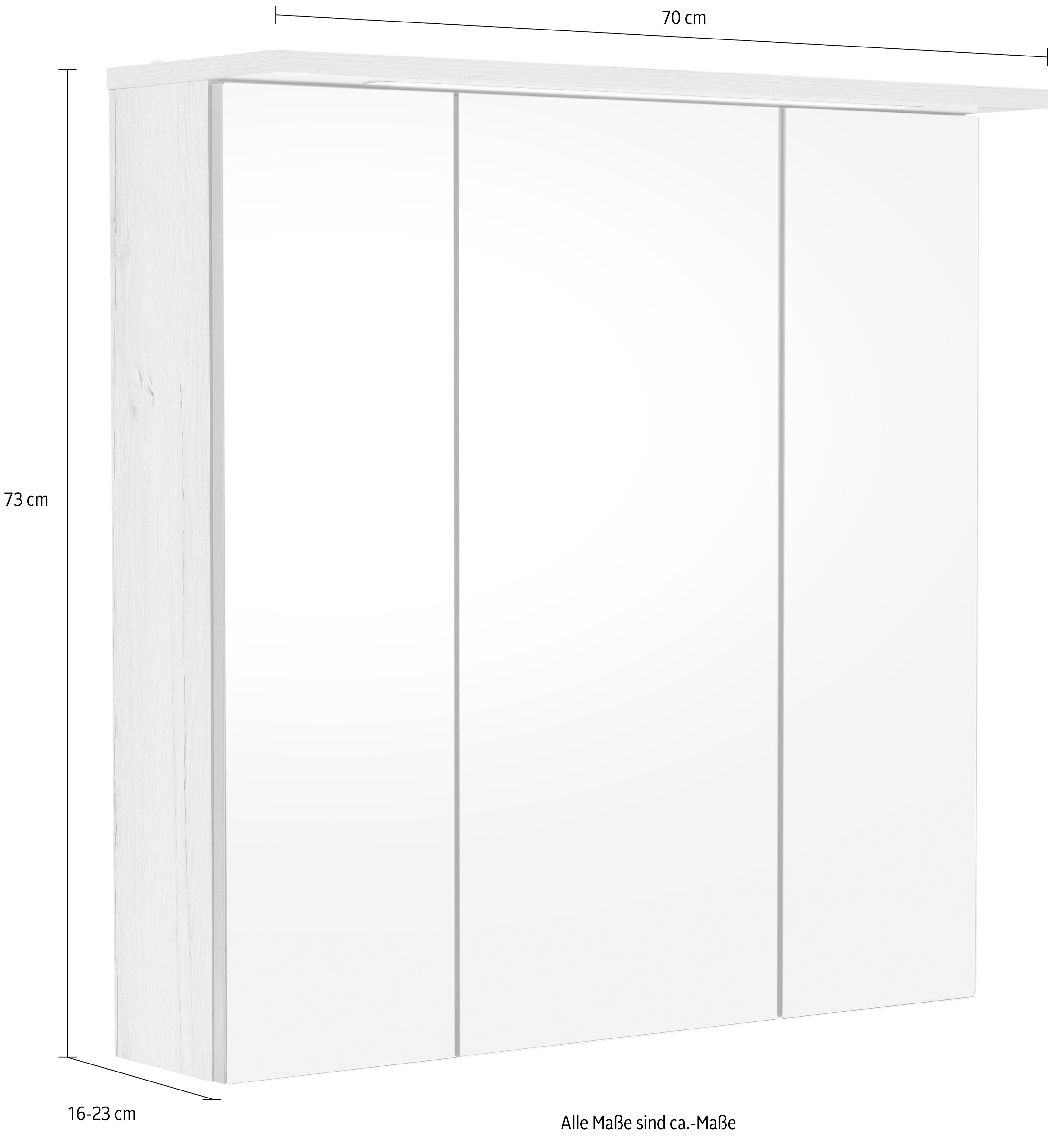 Schildmeyer Spiegelkast Profiel Breedte 70 cm, 3-deurs, ledverlichting, schakelaar-/stekkerdoos
