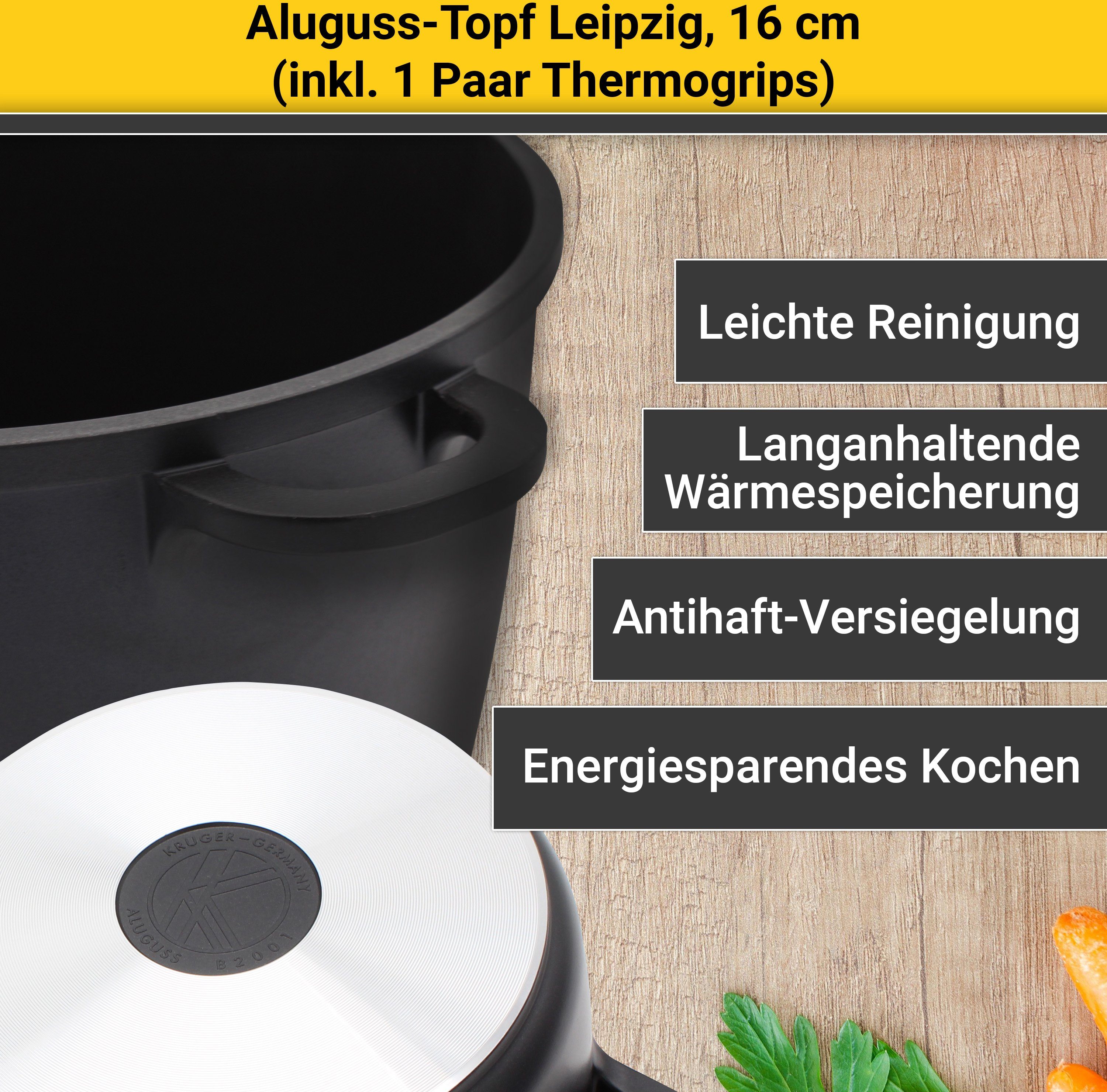 Krüger Braadpan Gietaluminium braadpan met glazen deksel inclusief thermogrepen LEIPZIG (1-delig)