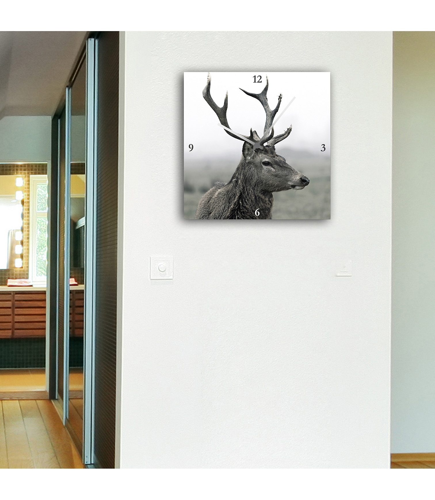 Home affaire Wandklok Edelhert vierkant, van acrylglas, dierenmotief, hert, geruisloos (1-delig)