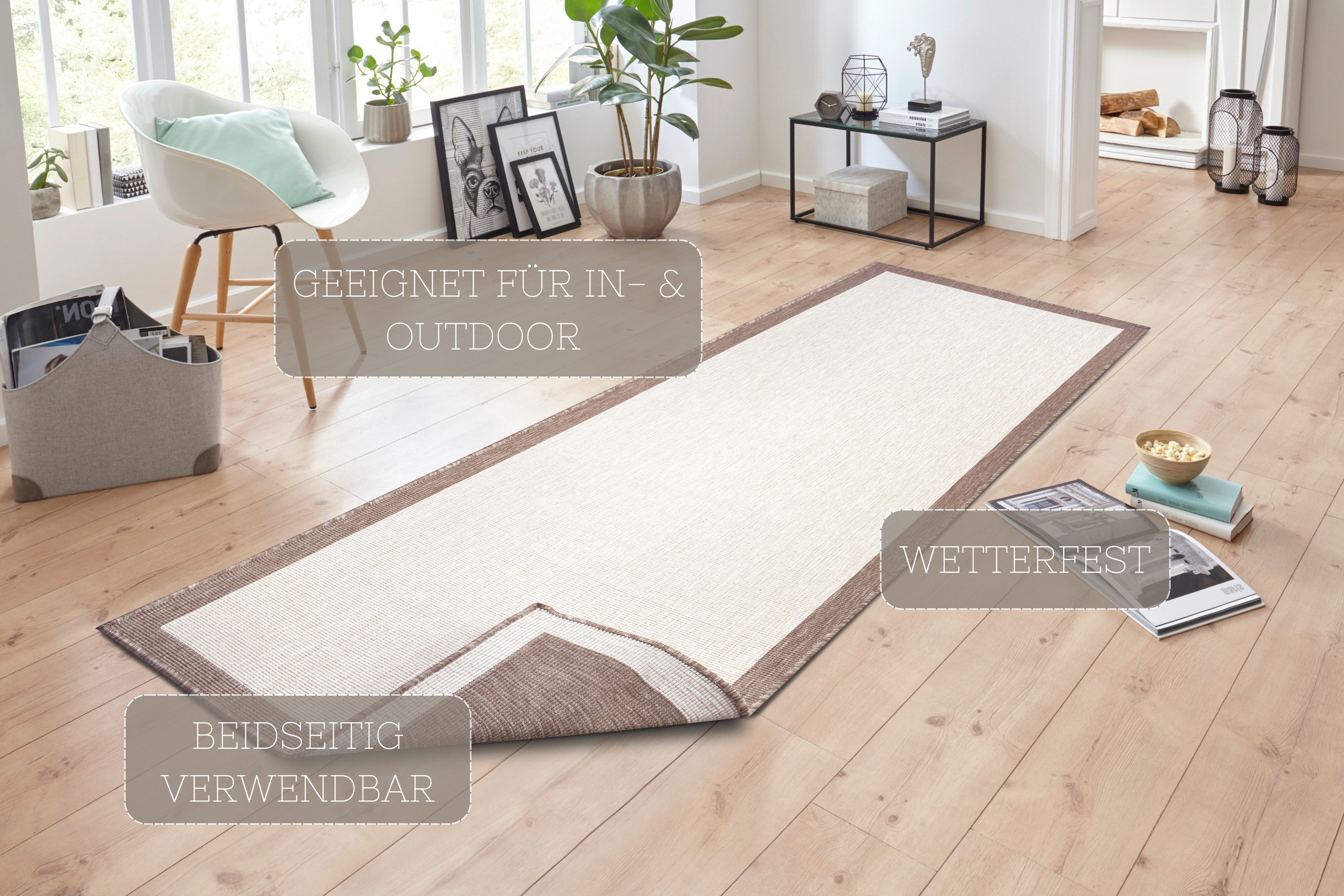 HANSE Home Vloerkleed Panama tweezijdig te gebruiken kleed Binnen- en buitengebruik, weerbestendig, balkon, loper, woonkamer, waterbestendig