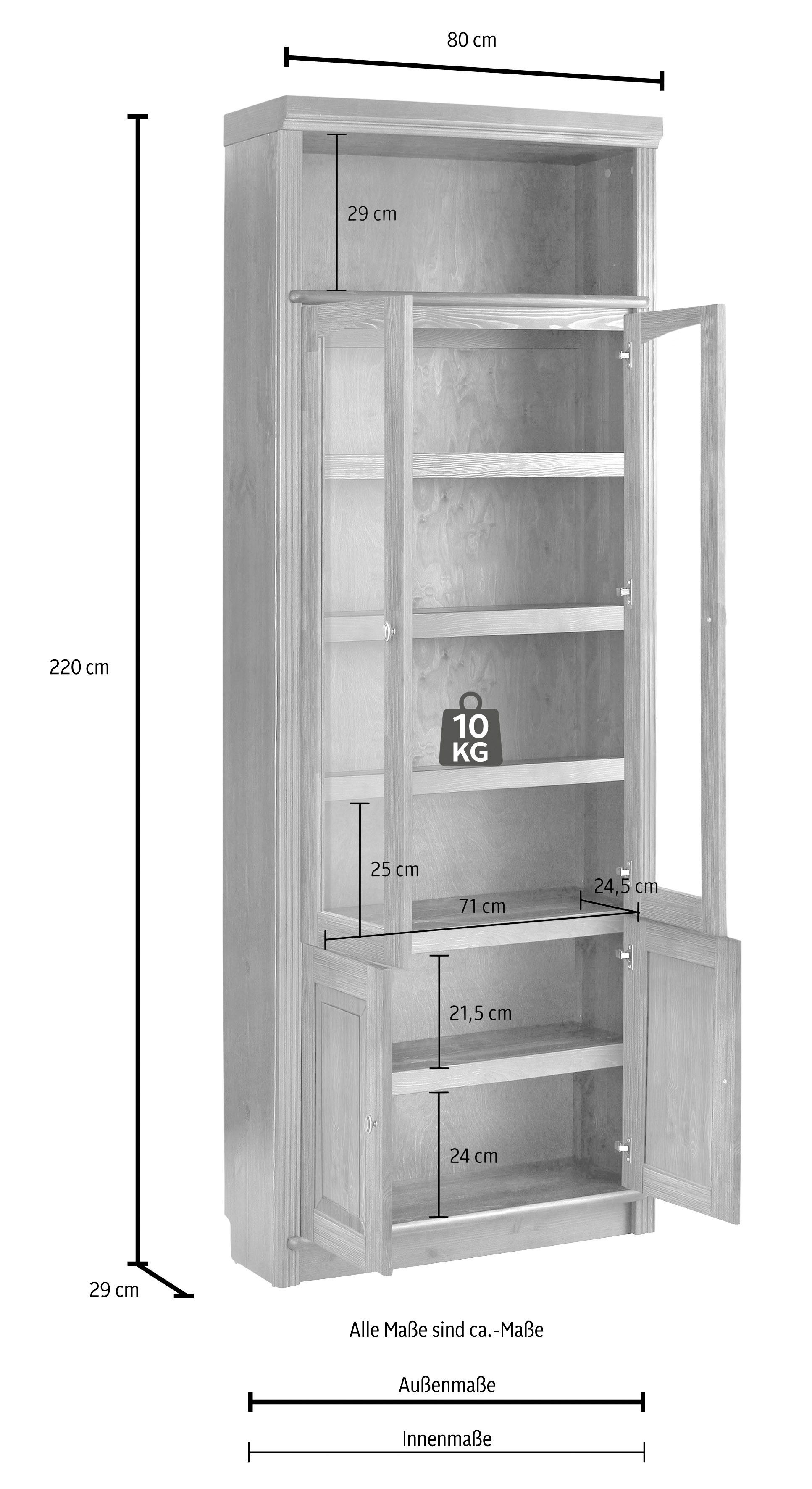 Home affaire Boekenkast Soeren massief grenen, in 2 hoogten, diepte 29 cm, deuren met vensterglas-inzet