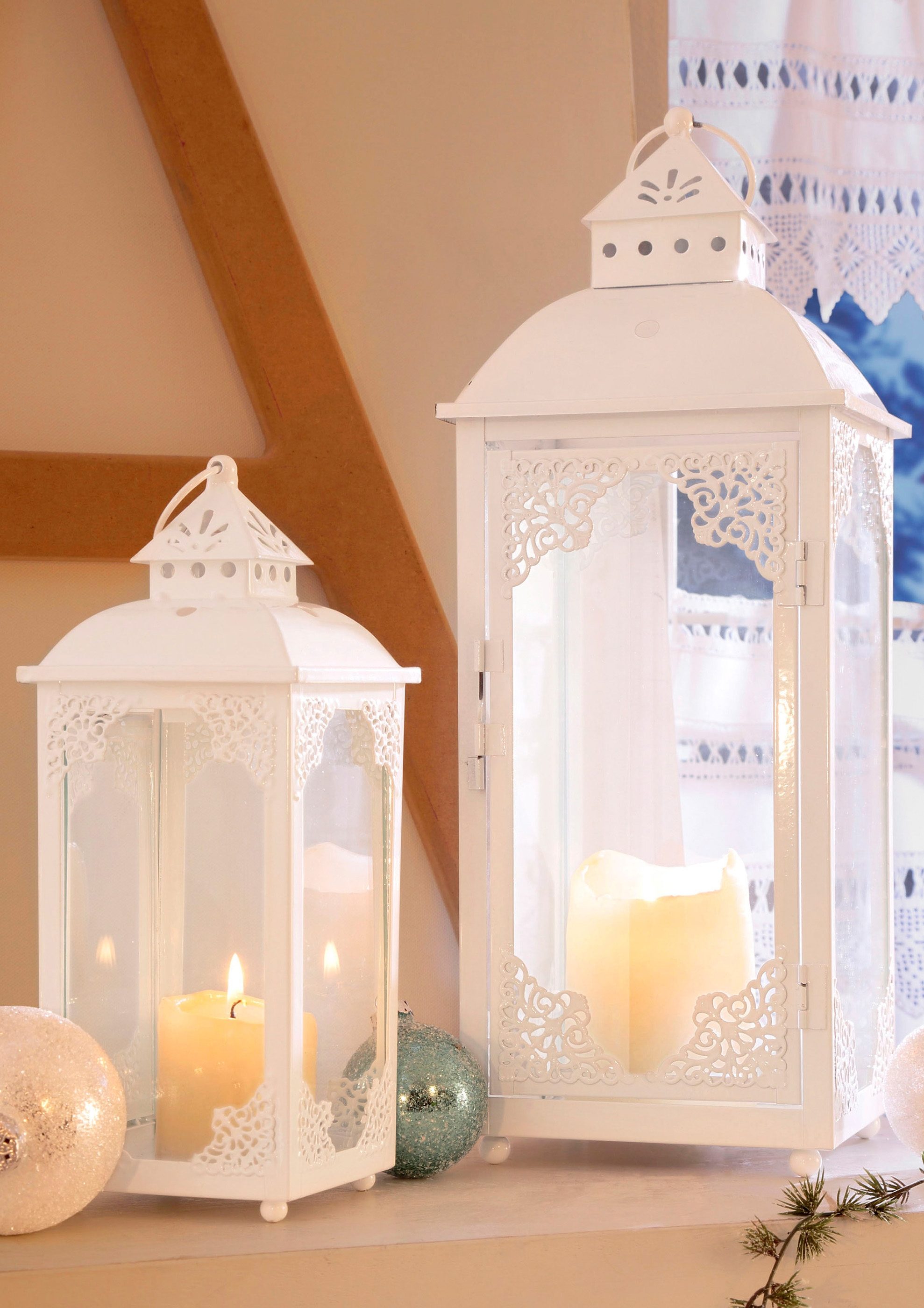 Home affaire Lantaarn met kaars Kerst versiering met filigraan ornamenten (set, 2 stuks)