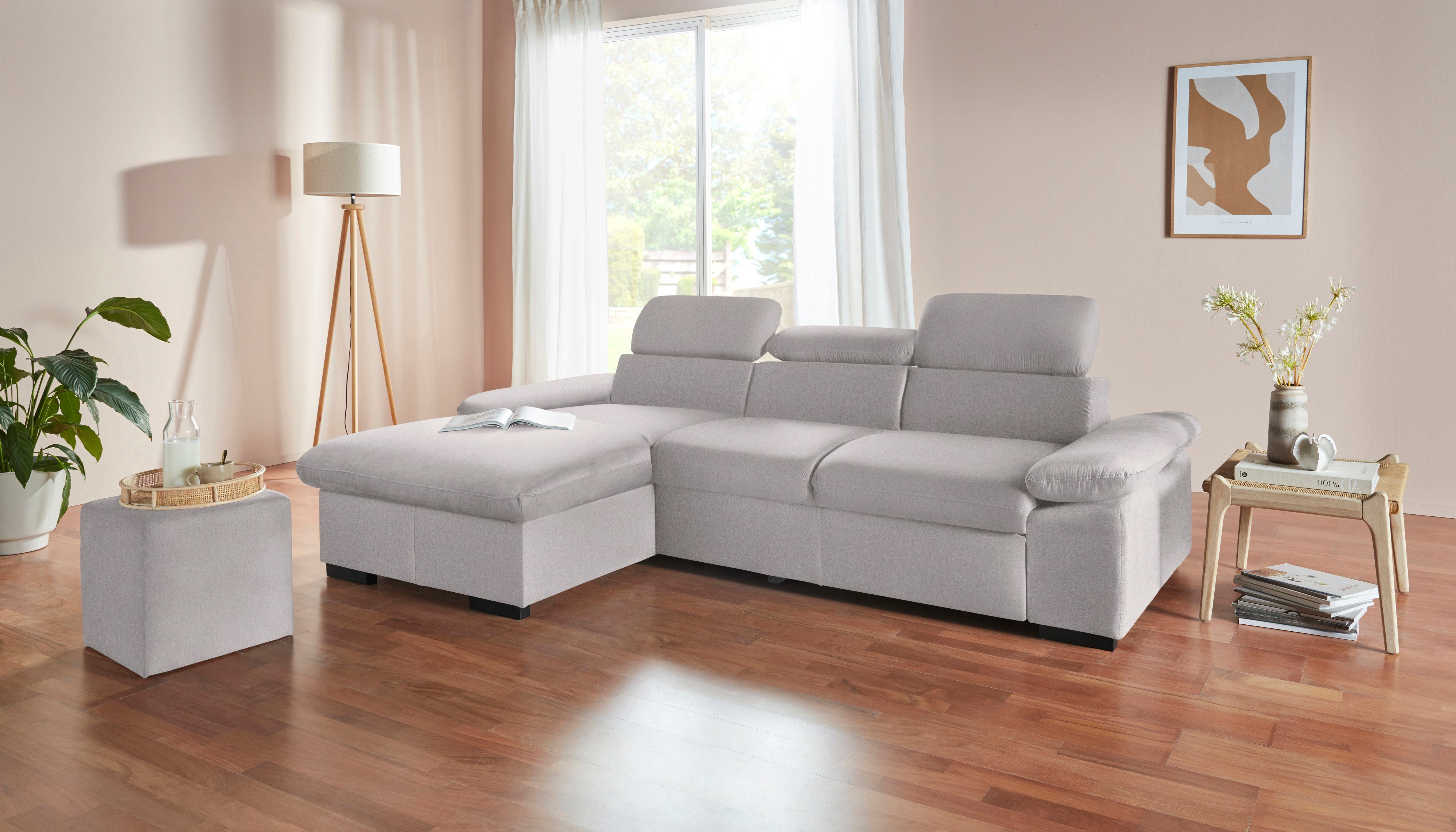 COTTA Hoekbank Lola L-vorm met hoofdeinde-functie & poef keuze met bedfunctie, bedlade & armleuningverstelling (set)