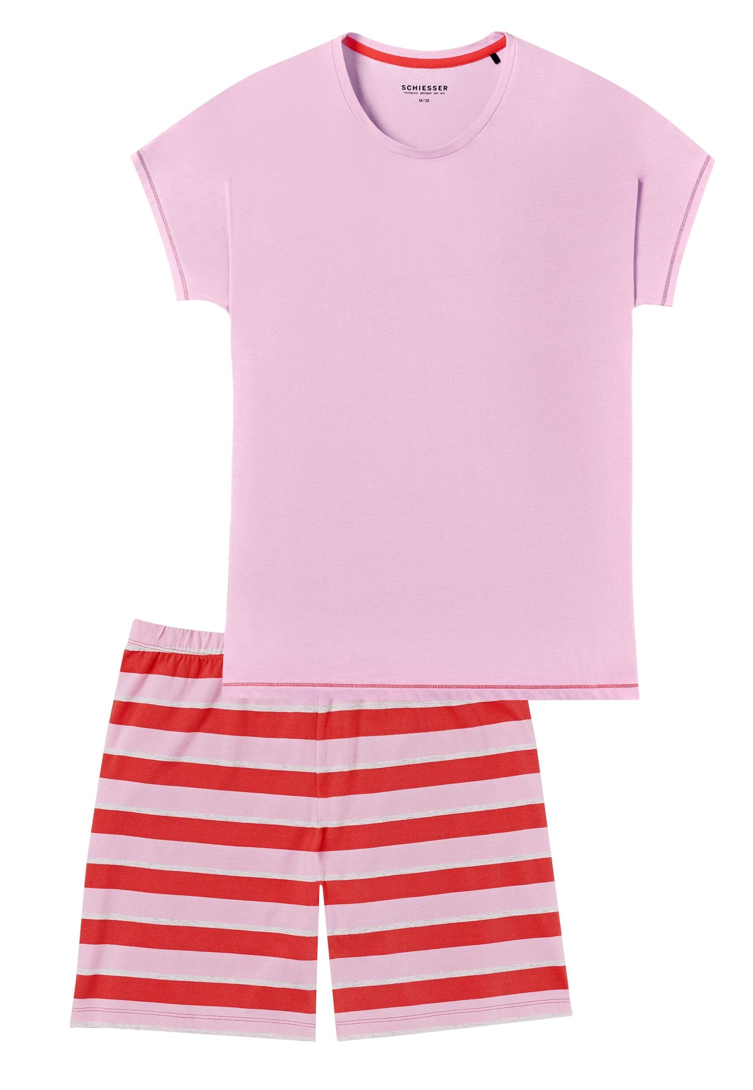 Schiesser Shortama Casual Essentials met effen shirt en gestreepte broek (2-delig)
