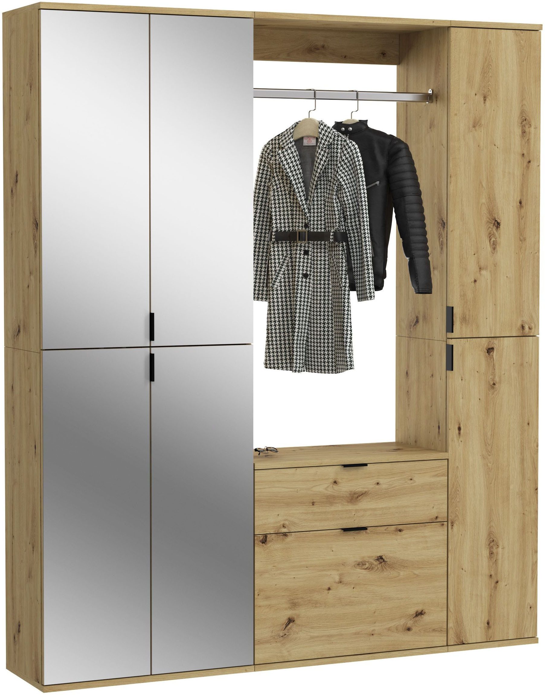 INOSIGN Halmeubelset Trondheim, Breedte 152 cm, 5-delig, bestaande uit: 2x garderobekast, 1 commode, 1 kledingstang, 1 legplank (set, 4-delig)