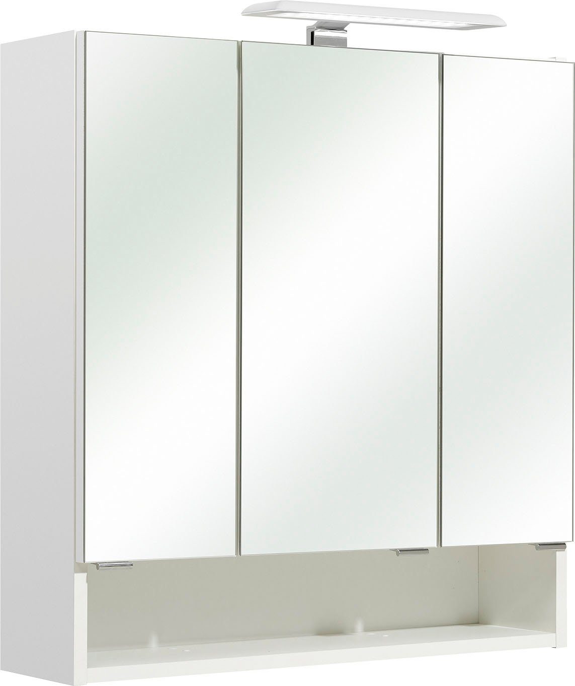 PELIPAL Spiegelkast Quickset 953 Breedte 65 cm, 3-deurs, ledverlichting, schakelaar/contactdoos, deurdemper, open bergruimte