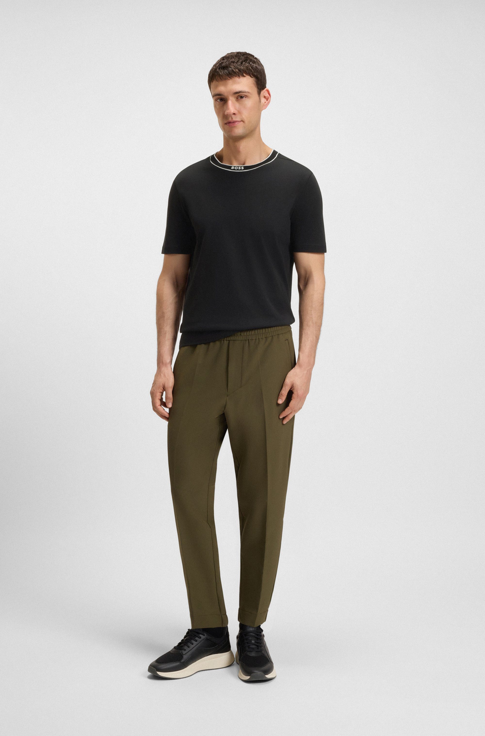 BOSS GREEN T-shirt Thee met streepdetail bij de hals