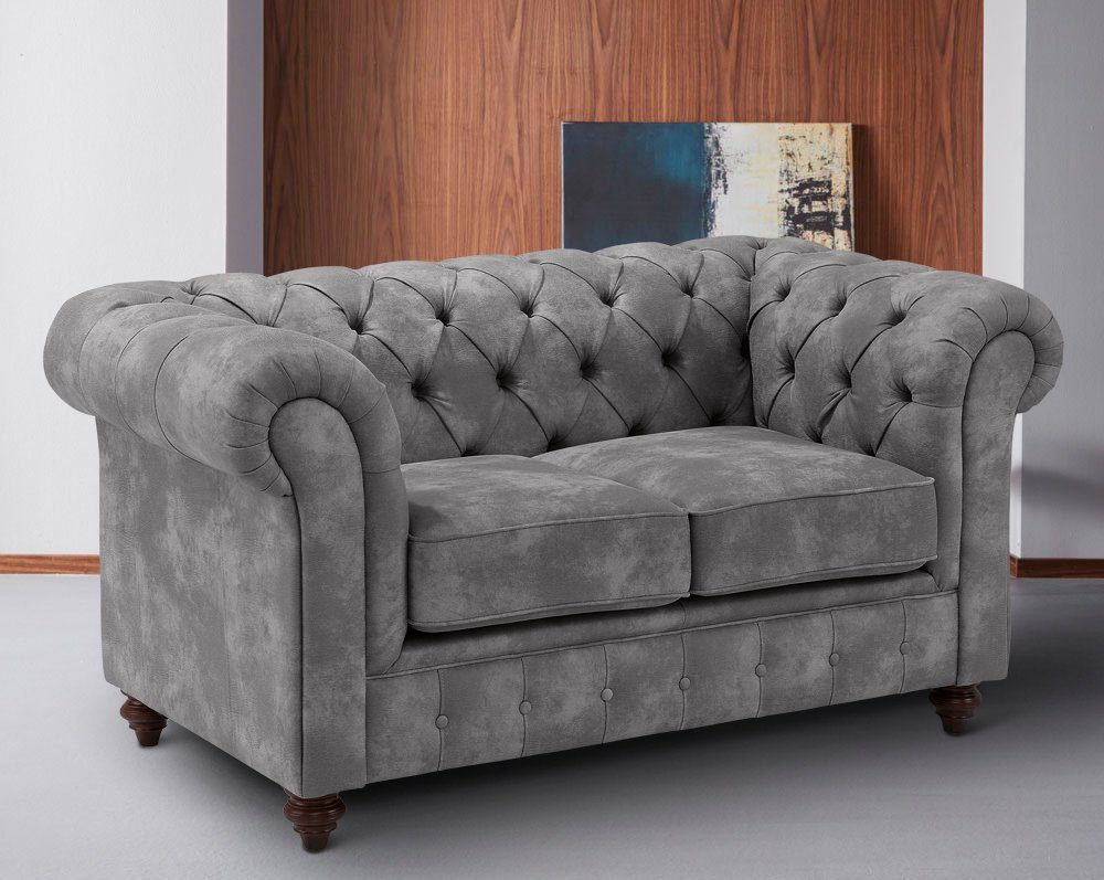Home affaire Chesterfield-bank Chesterfield 2-zits B/D/H: 150/89/74 cm met hoogwaardige knoopdetails, ook in leer