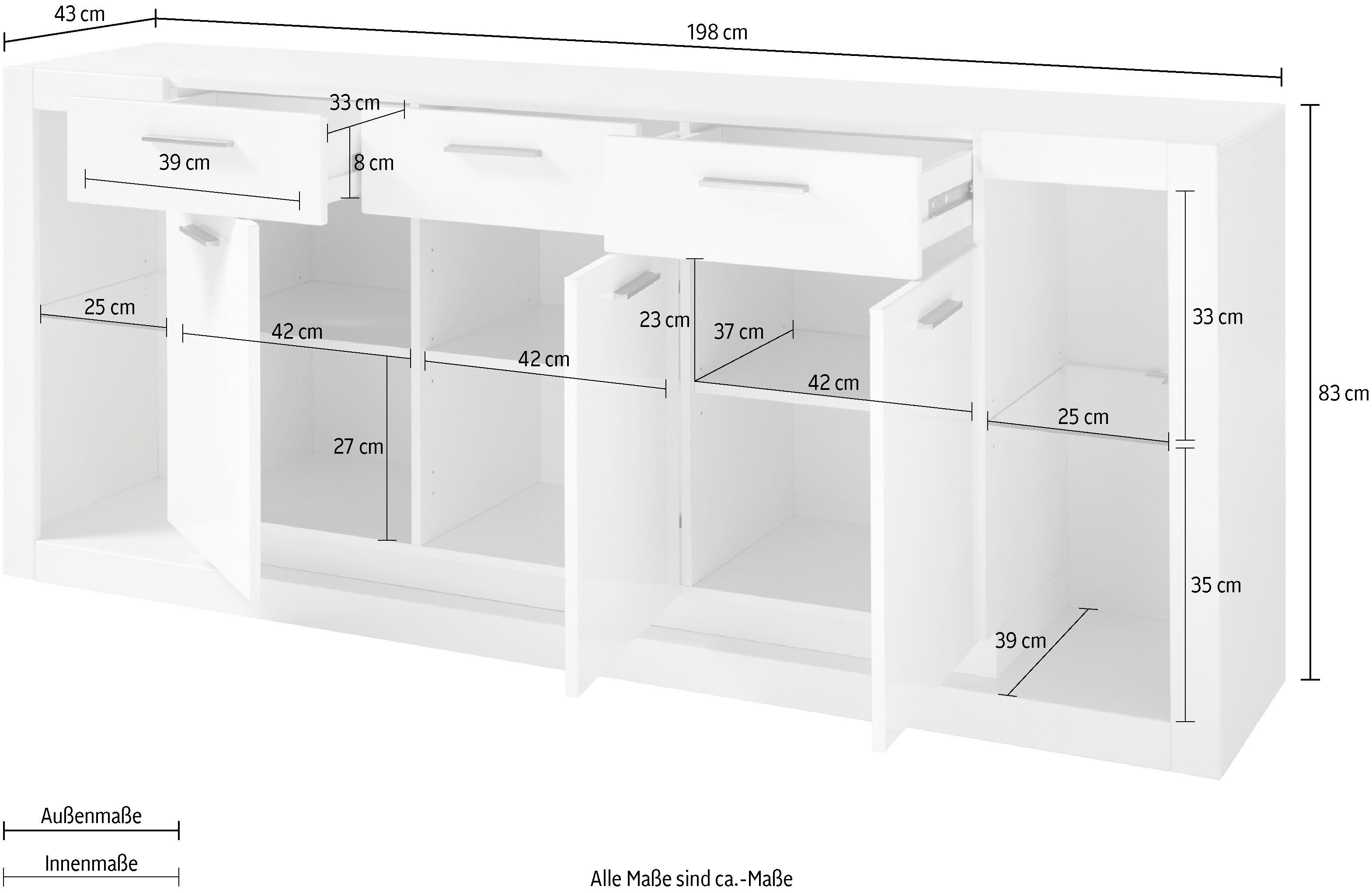 Places of Style Dressoir MERAN Breedte ca. 198 cm
