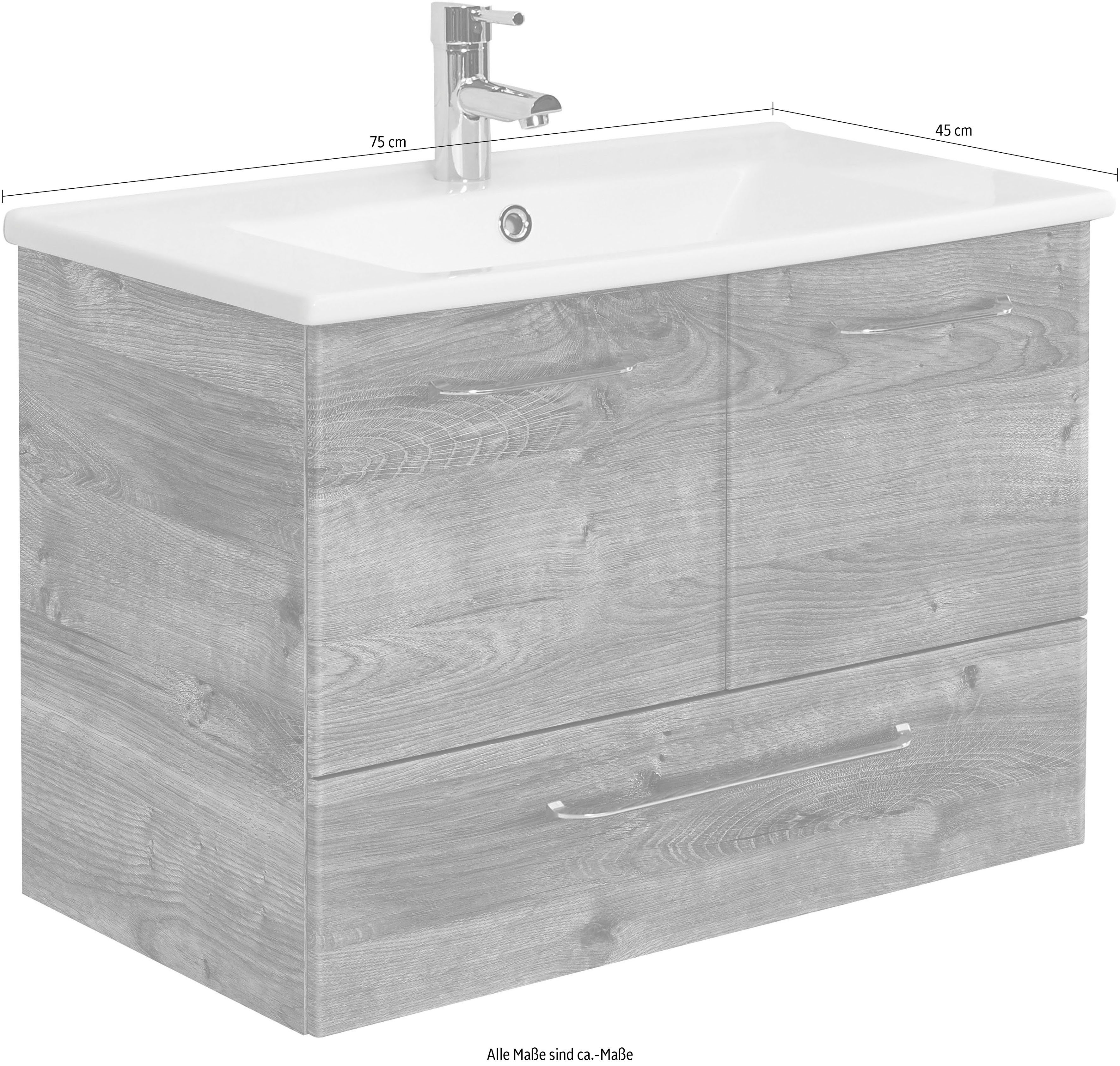 Saphir Wastafelonderkast Quickset keramische wastafel met onderkast, 75 cm breed, wastafel