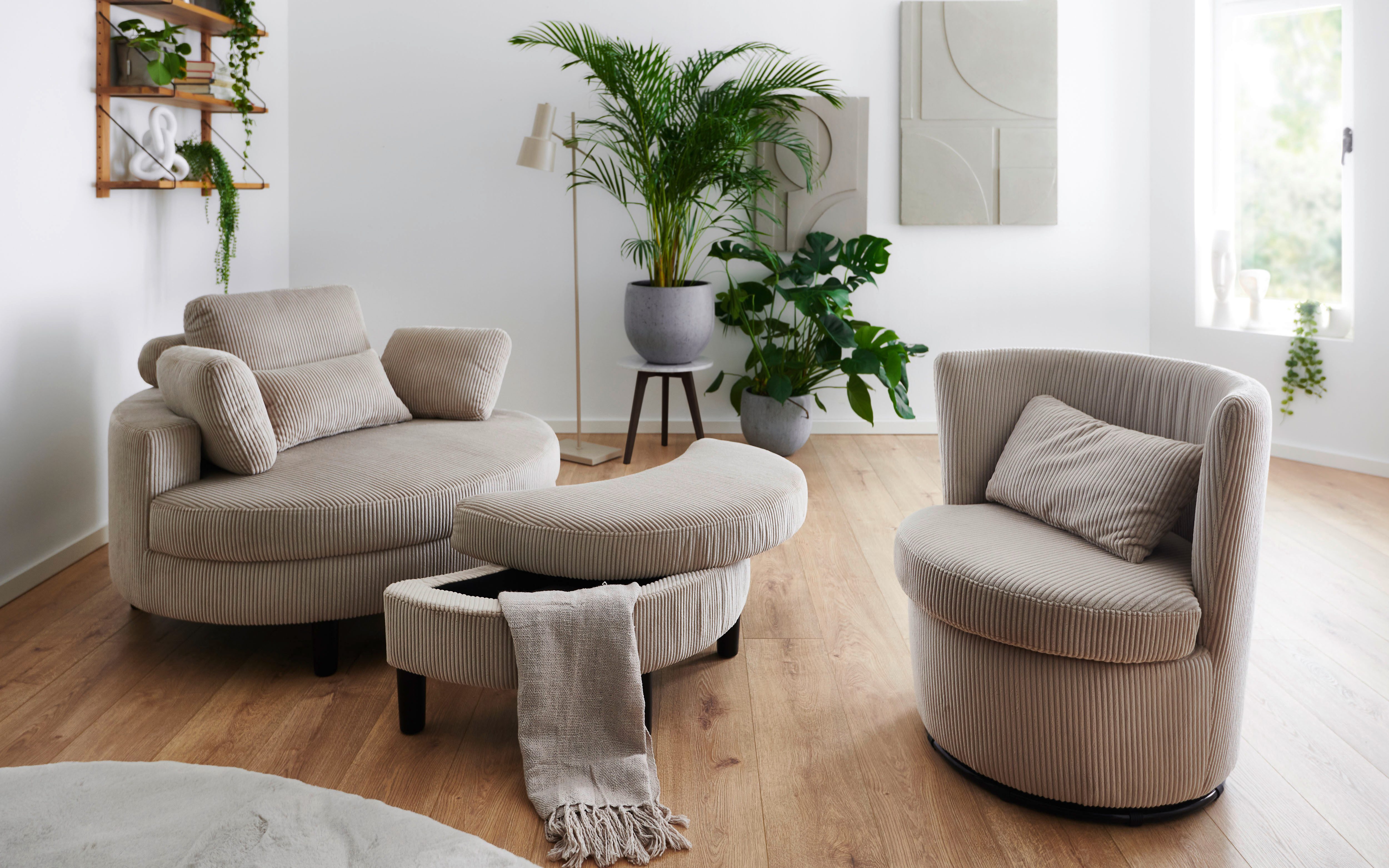 ATLANTIC home collection Draaibare fauteuil KENO 360-graden draaibare cord fauteuil, incl. een sierkussen in originele stof