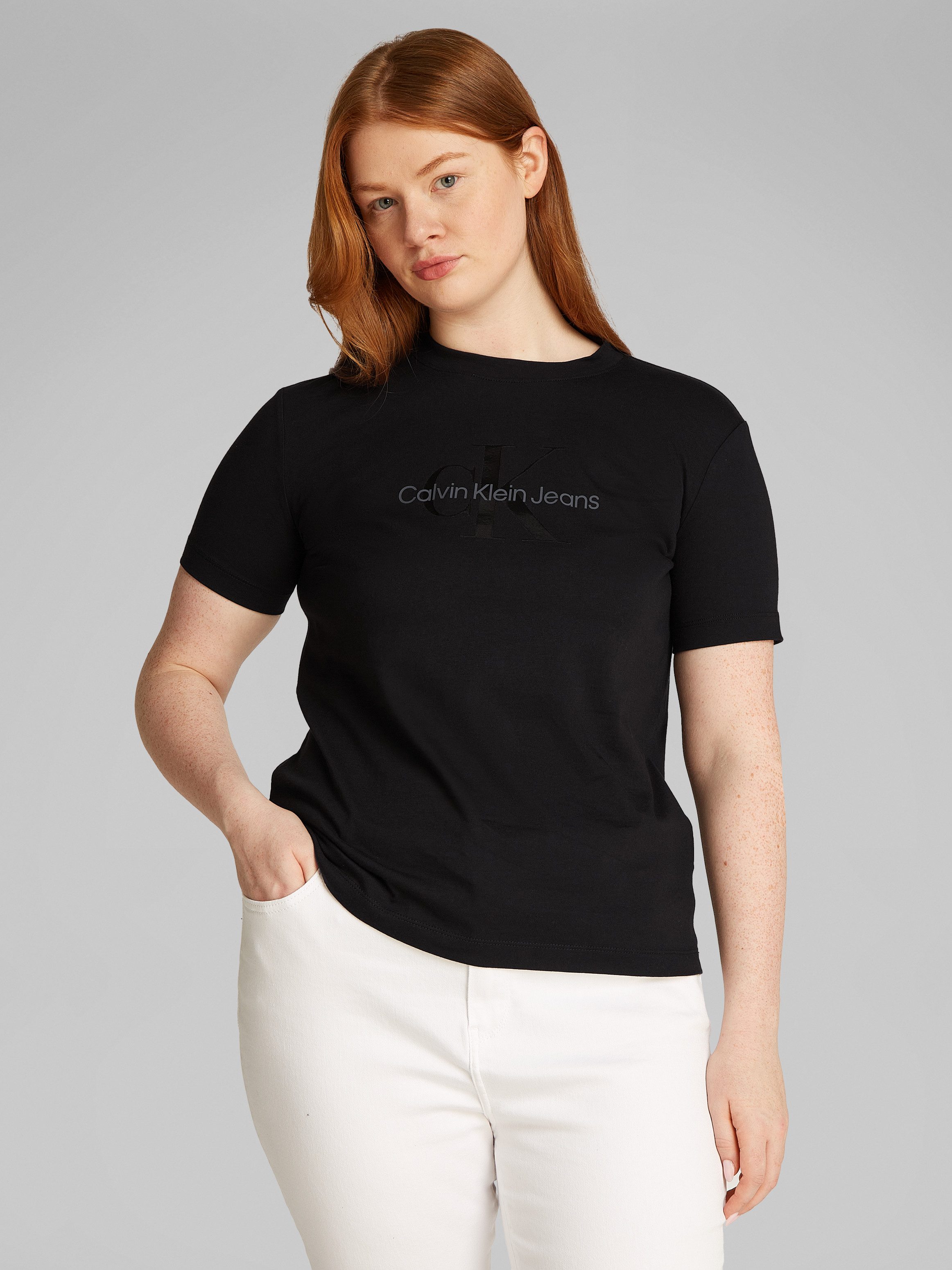 Calvin Klein Jeans Plus T-shirt PLUS GLOSSY MONOLOGO REGULAR TEE met glanzende print, in grote maten