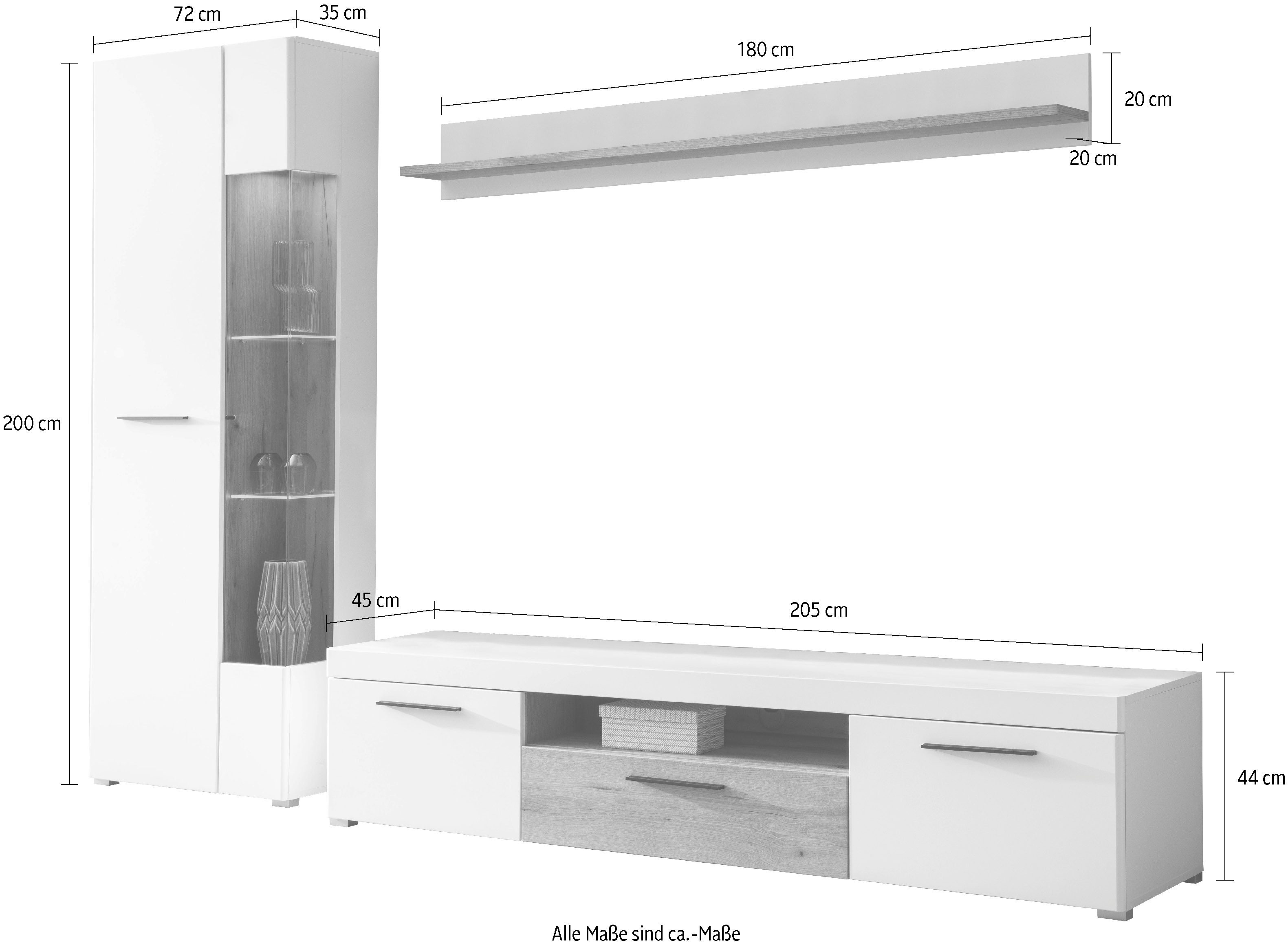 INOSIGN Wandmeubel Salerno, moderne wandmeubel, woonkamer-set, Wit met Eik Evoke Decor (set, 3-delig)