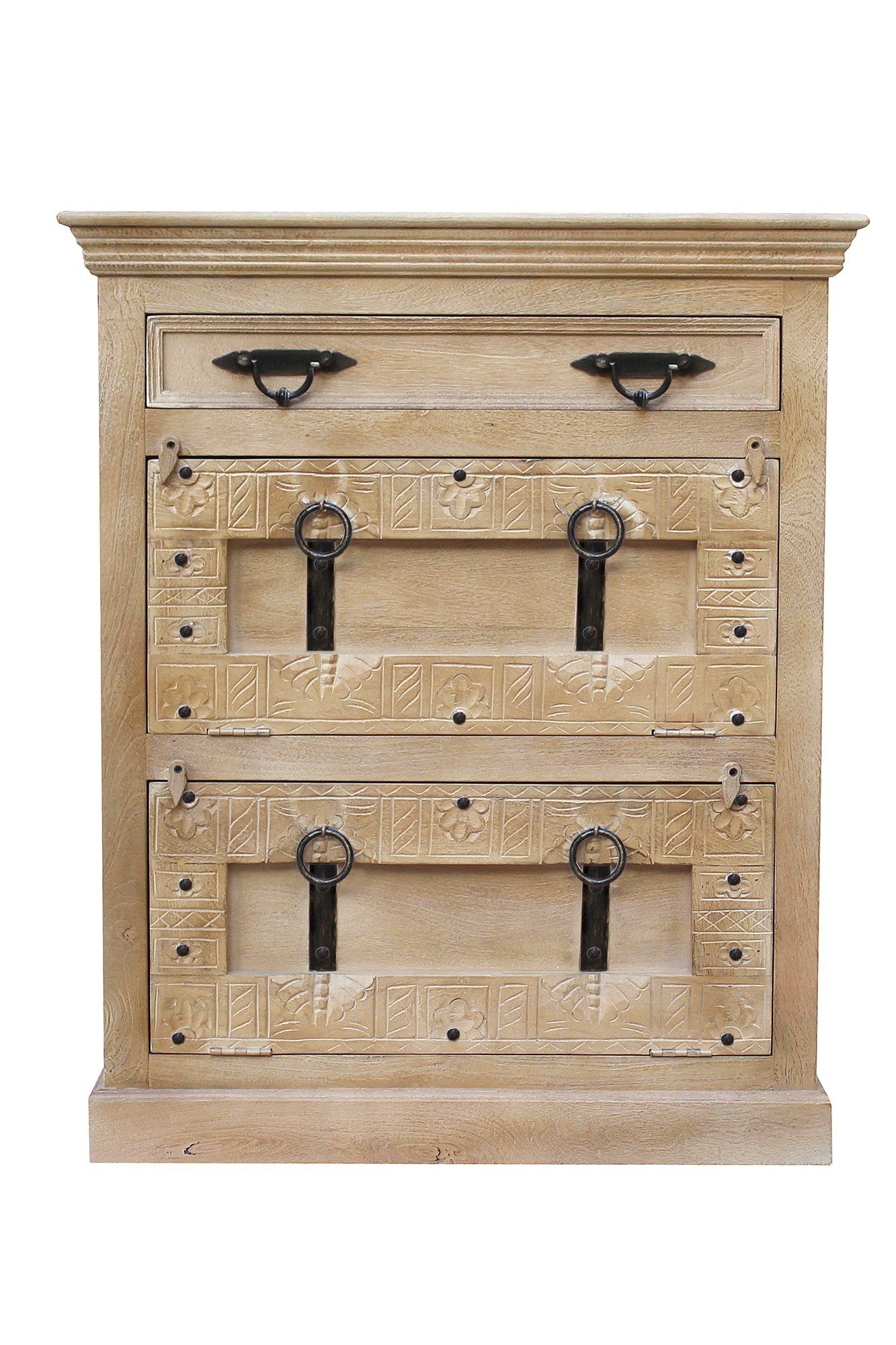 SIT Halmeubelset Front met ingewikkelde houtsnijwerk, ringgrepen & beslag van metaal (set, 6-delig)