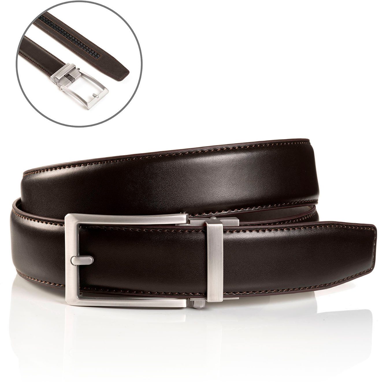 MONTI Leren riem 3,5 cm breed, klassiek-business, automatische sluiting - past altijd