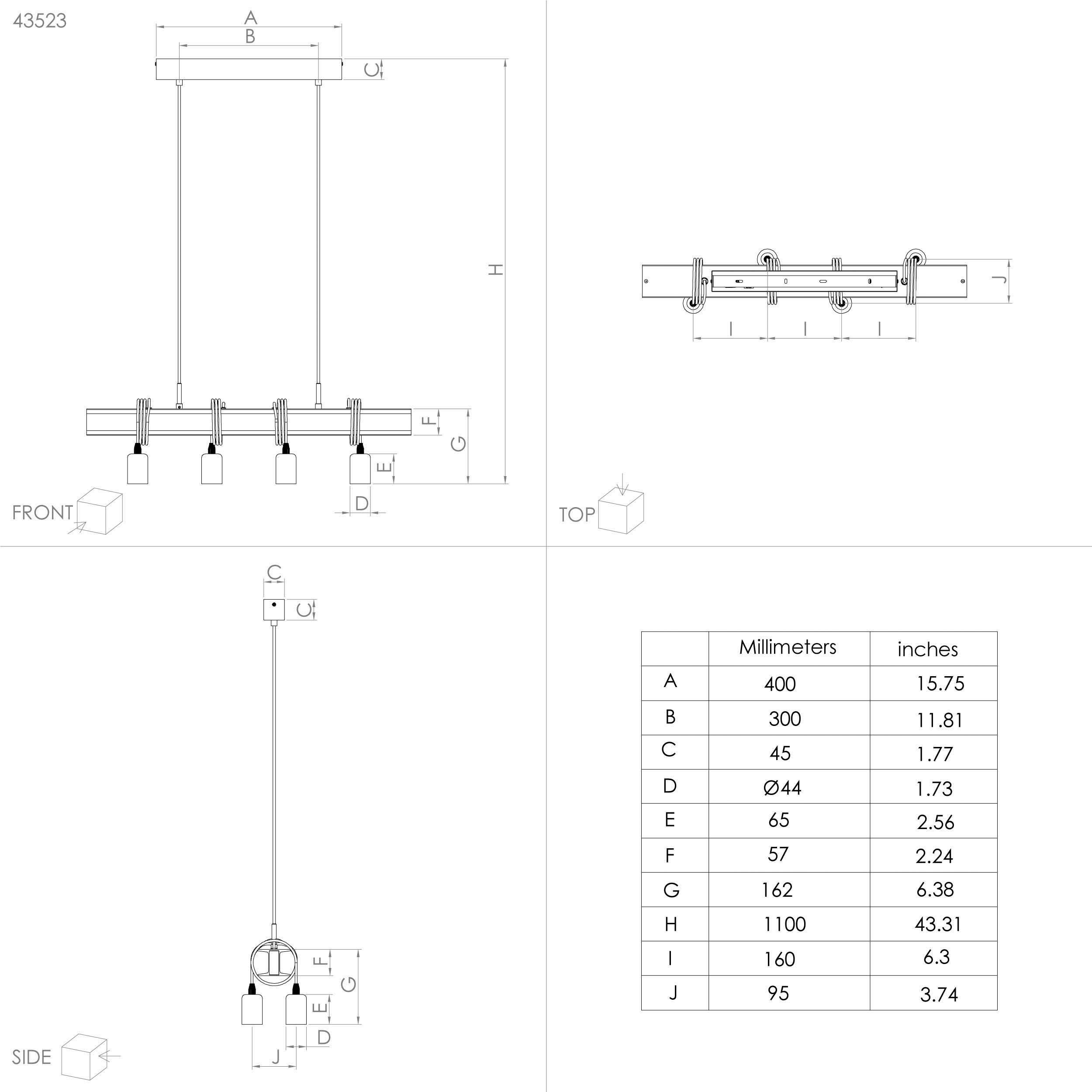 EGLO Hanglamp TOWNSHEND 4 Hanglamp in bruin en zwart van staal - excl. E27 - 60W (1 stuk)