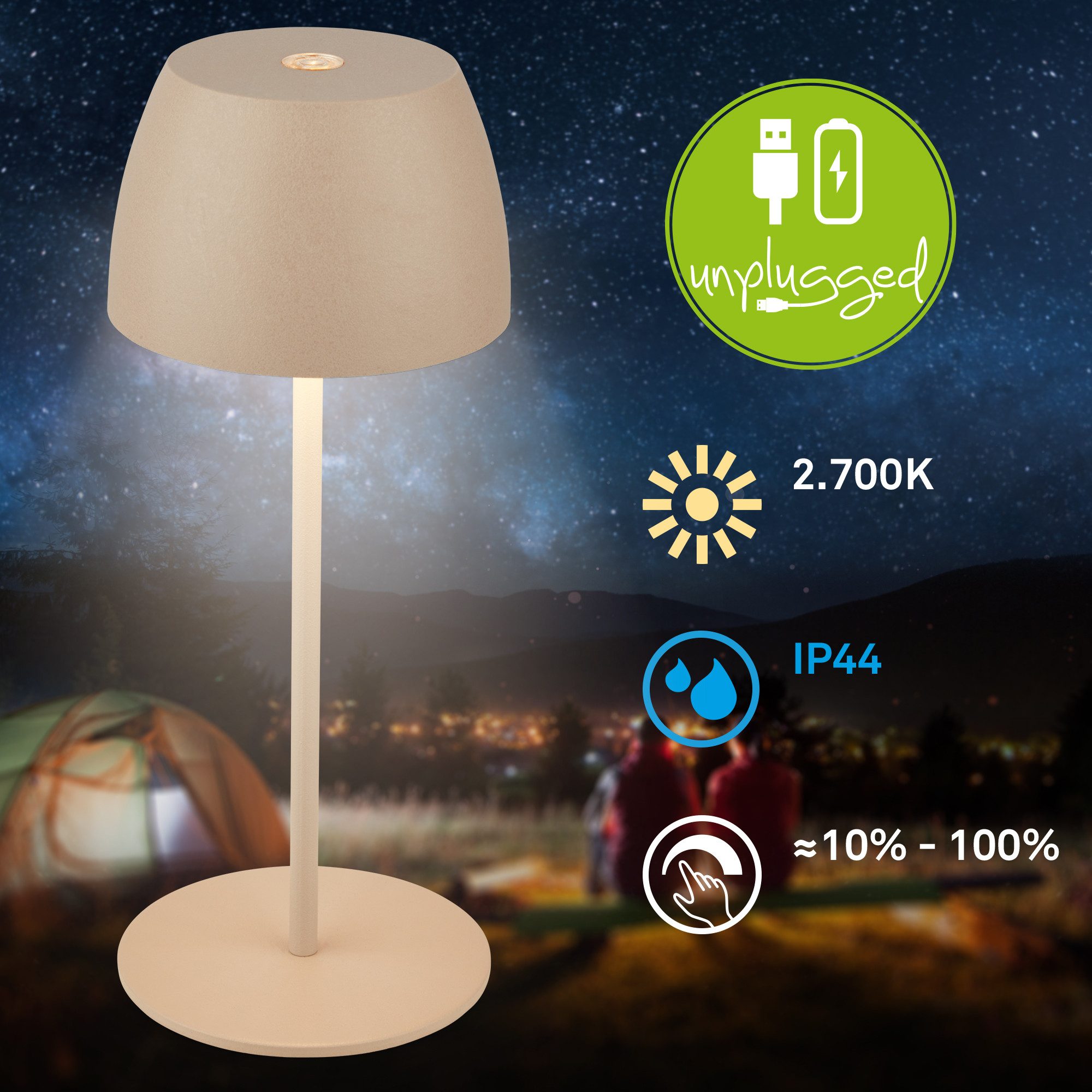 Briloner Leuchten Tafellamp 2-pack LED tafellamp draadloos, beige 2-delige set tuinverlichting, h: 47,2cm, schemerschakelaar, spie zwart