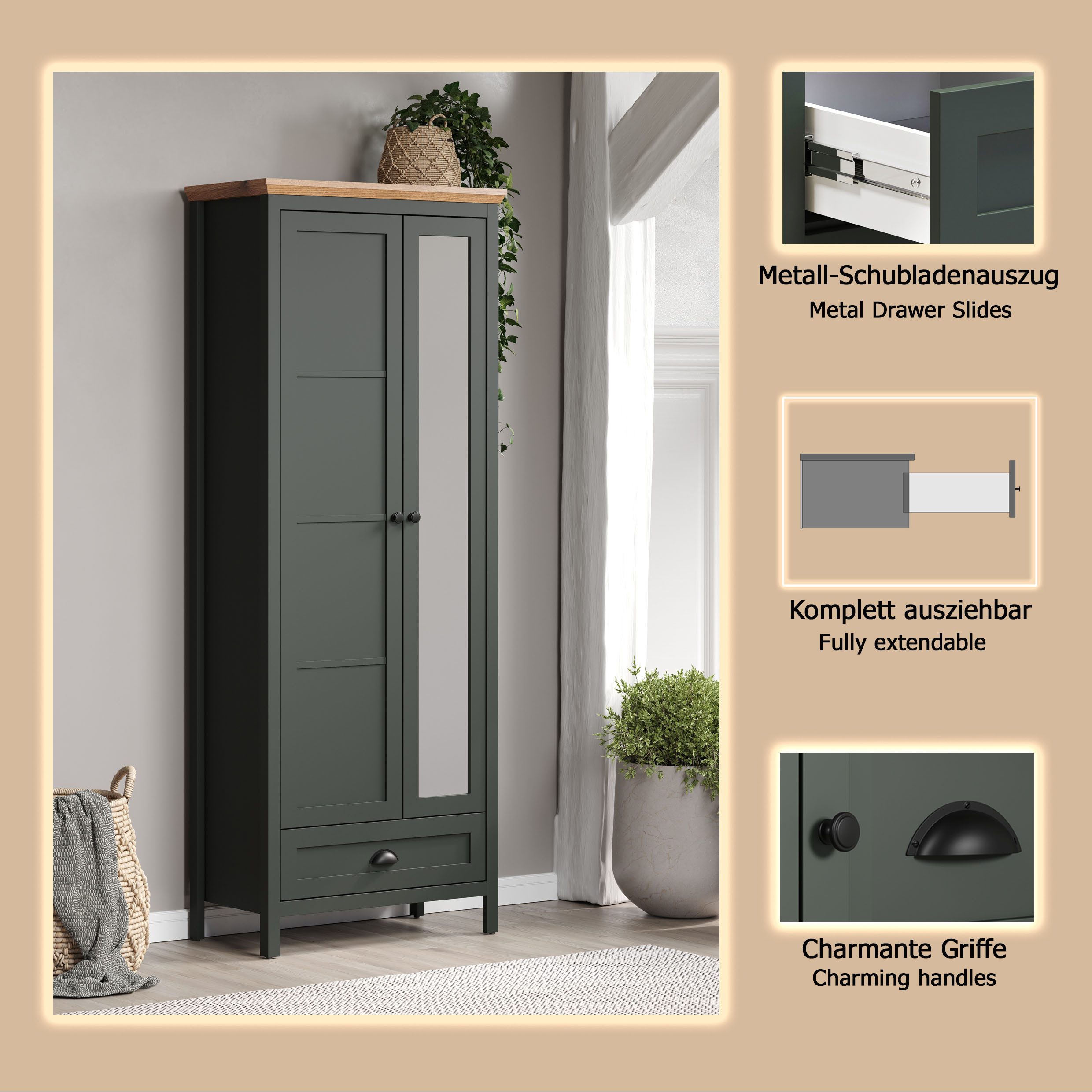 Home affaire Kledingkast Vienna Kledingkast met uittrekbare kledingstang - (B/D/H) 77/39/198 cm (1 stuk)