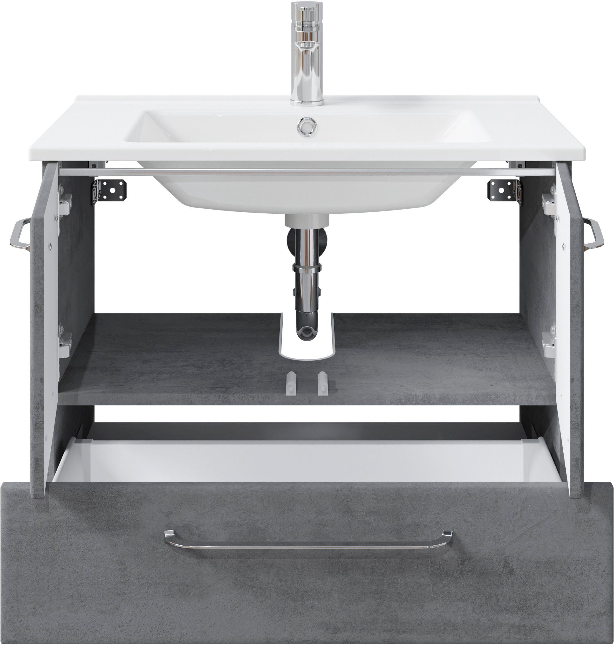 Saphir Badkamerserie Quickset 945 keramieken wastafelonderkast met onderkast, 75 cm breed Wastafelmeubel, 2 deuren, 1 lade, inclusief deurdemper, wastafelonderkast set (1 stuk)