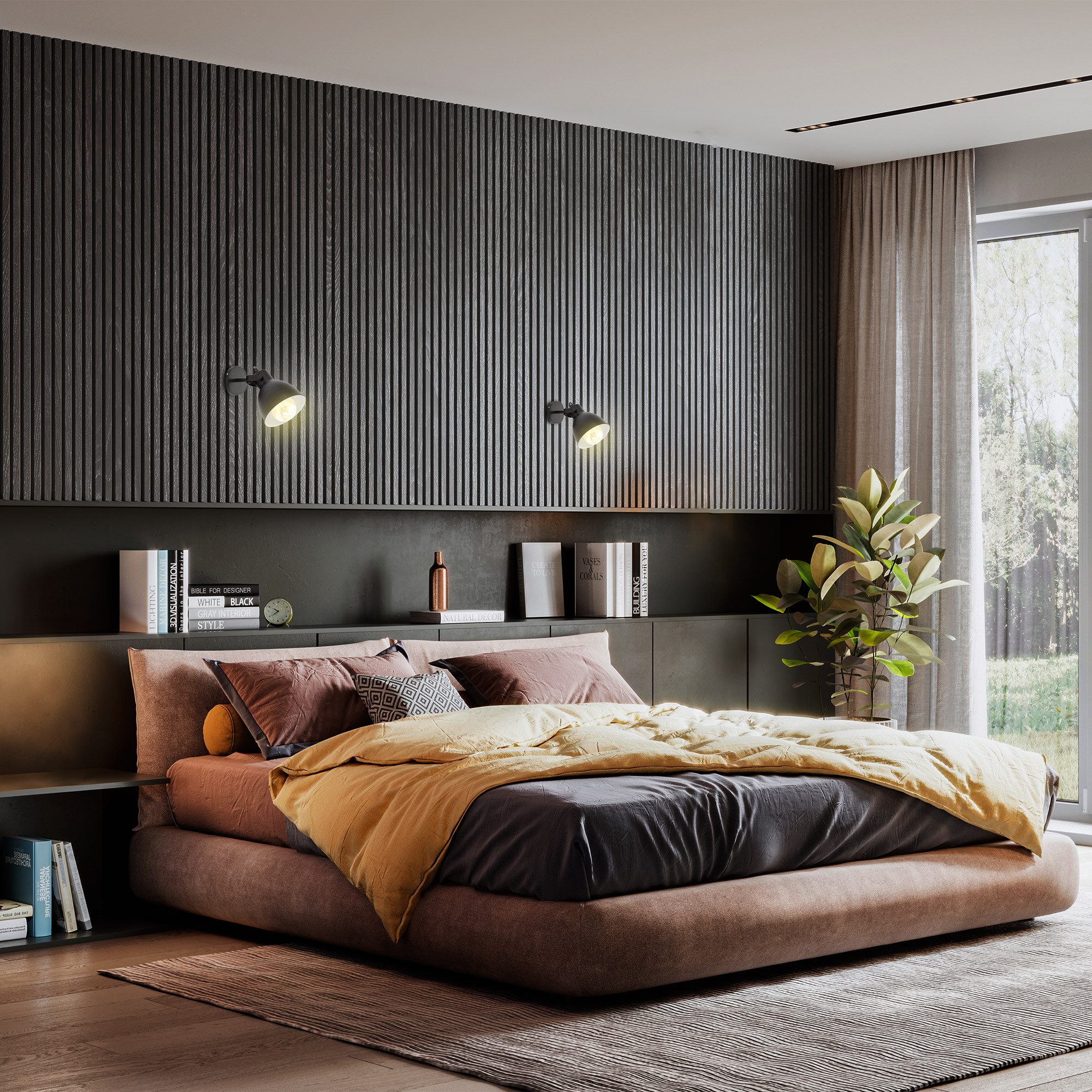 B.K.Licht Wandlamp Design spotlamp, metaal, zwart, E27-fitting (1 stuk)