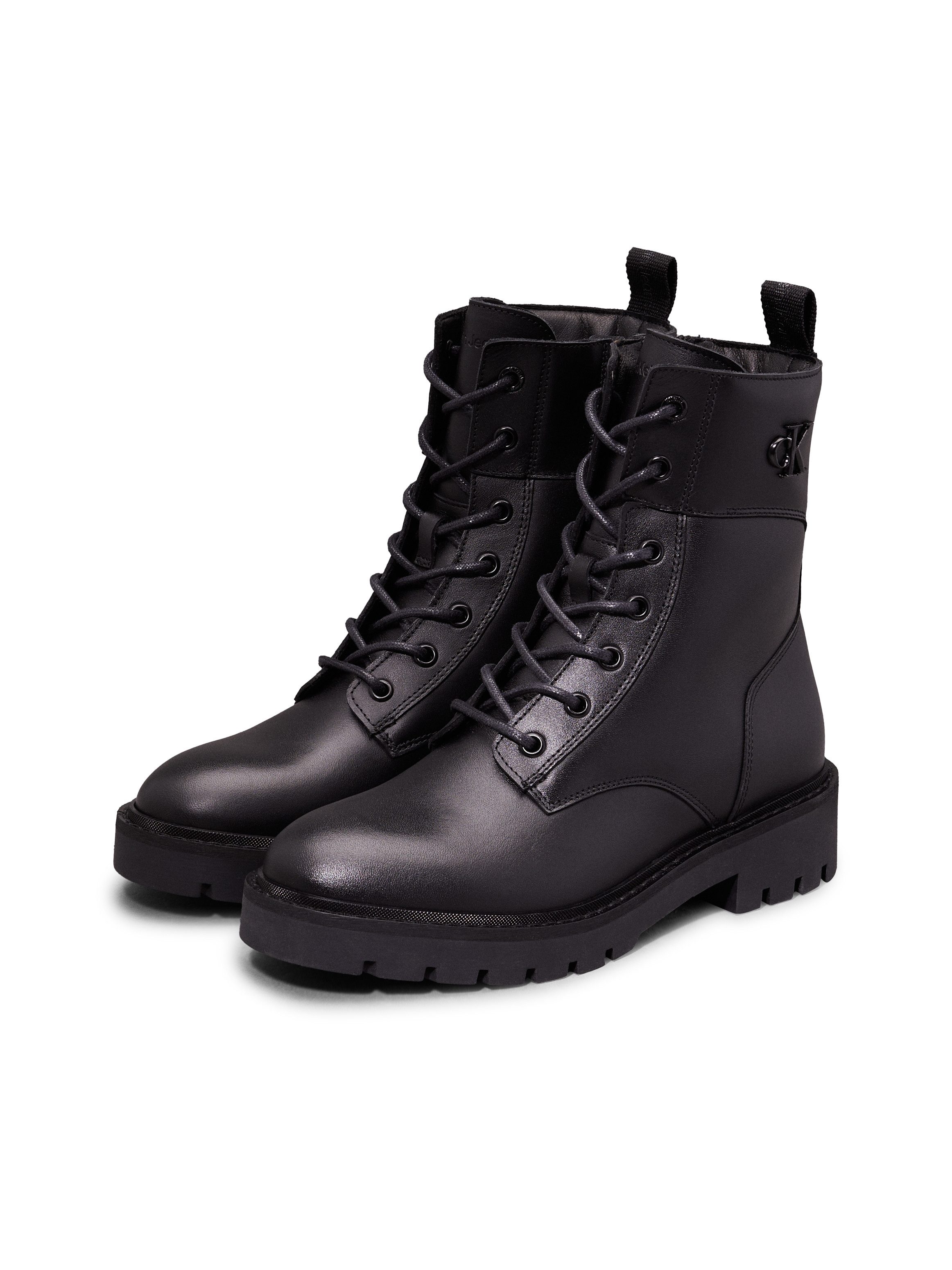 Calvin Klein Veterschoenen COMBAT BOOT MID ZIP LTH IN CALF blokhak, veterschoen, enkellaars met zij...