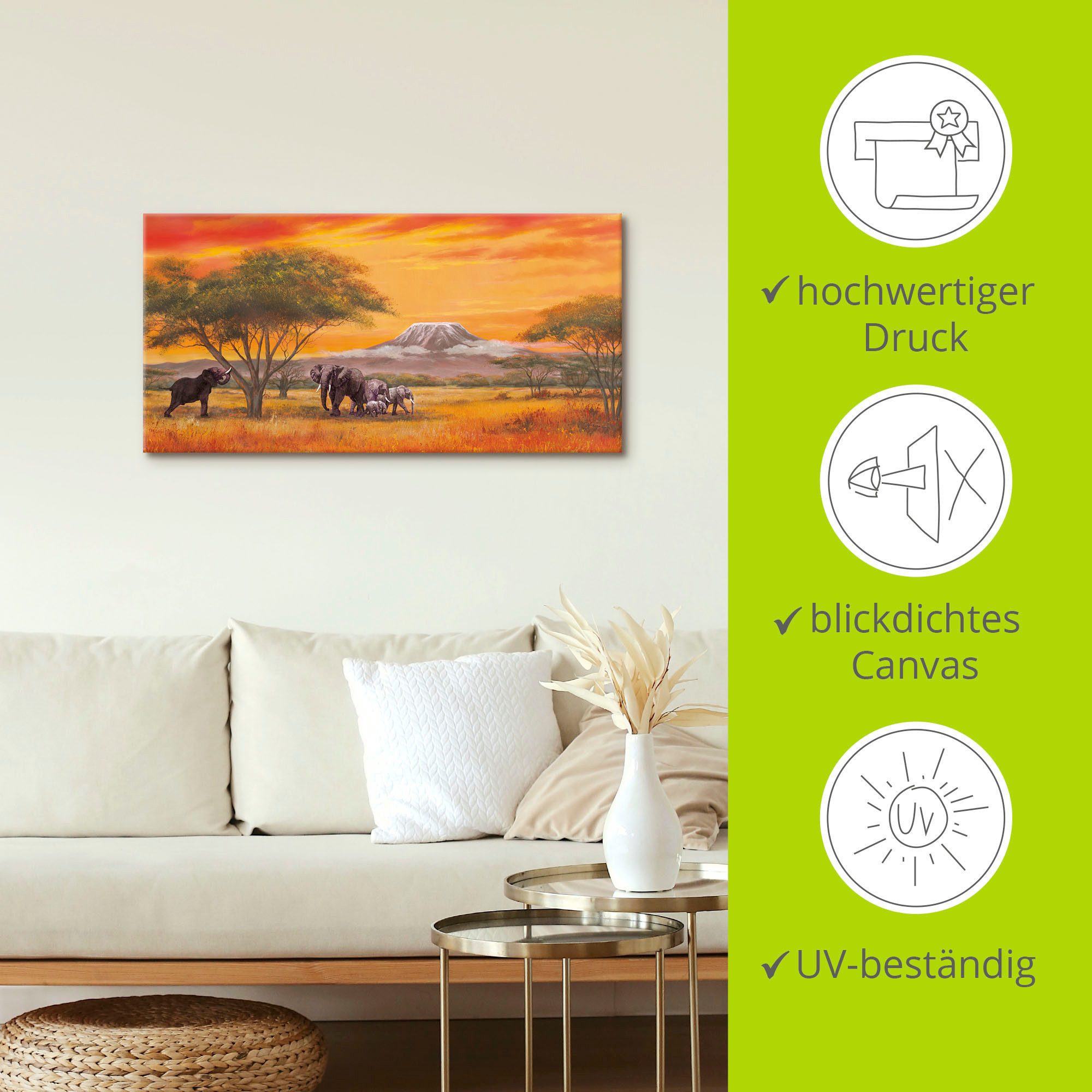 Artland Artprint Olifanten als artprint van aluminium, artprint voor buiten, artprint op linnen, poster, muursticker