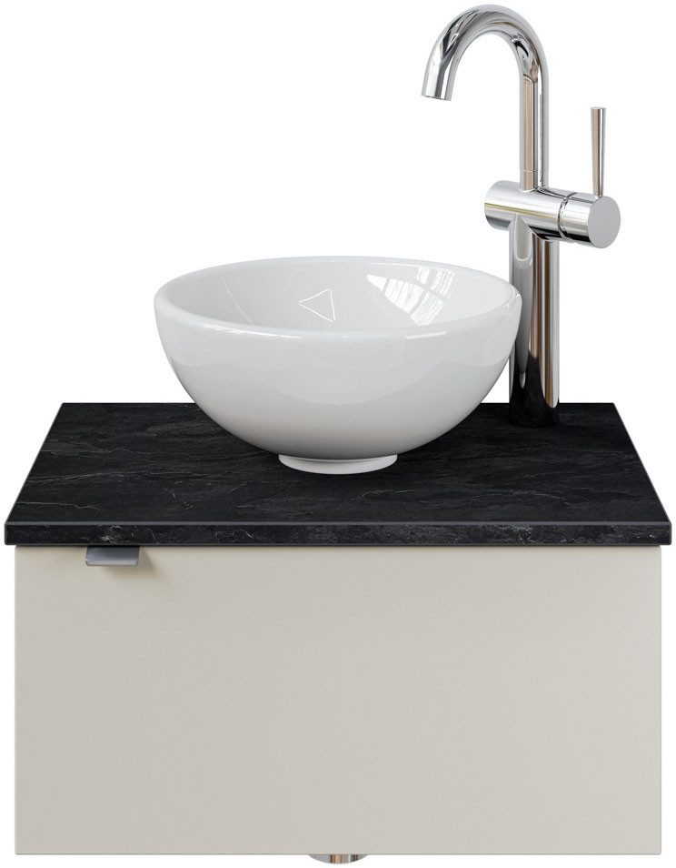 Saphir Wastafelonderkast Serie 6915 wastafel met onderkast voor gastenbadkamer, tweede toilet (3-delig) wastafelmeubels beige